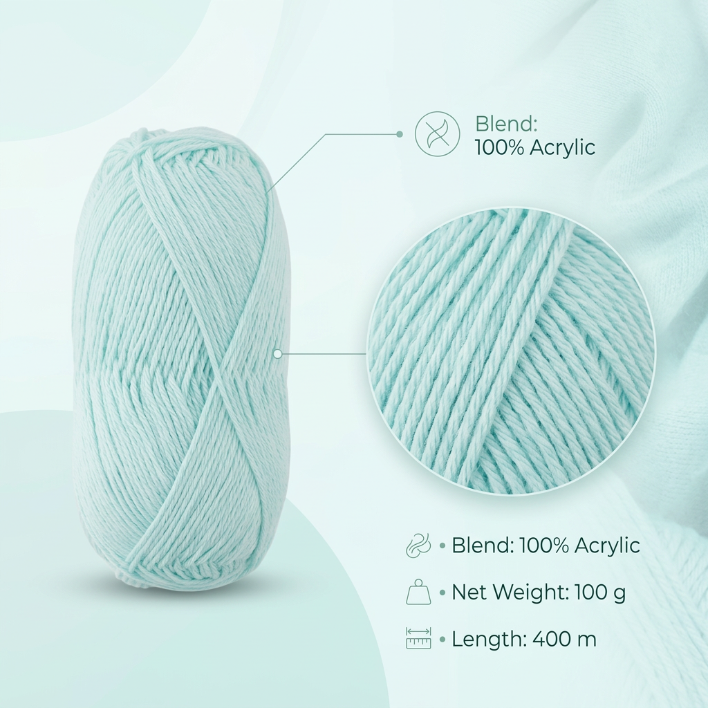 Pure Cotton Knitting/Crochet Yarn 100% Cotton Pale Turquoise 130m 50g