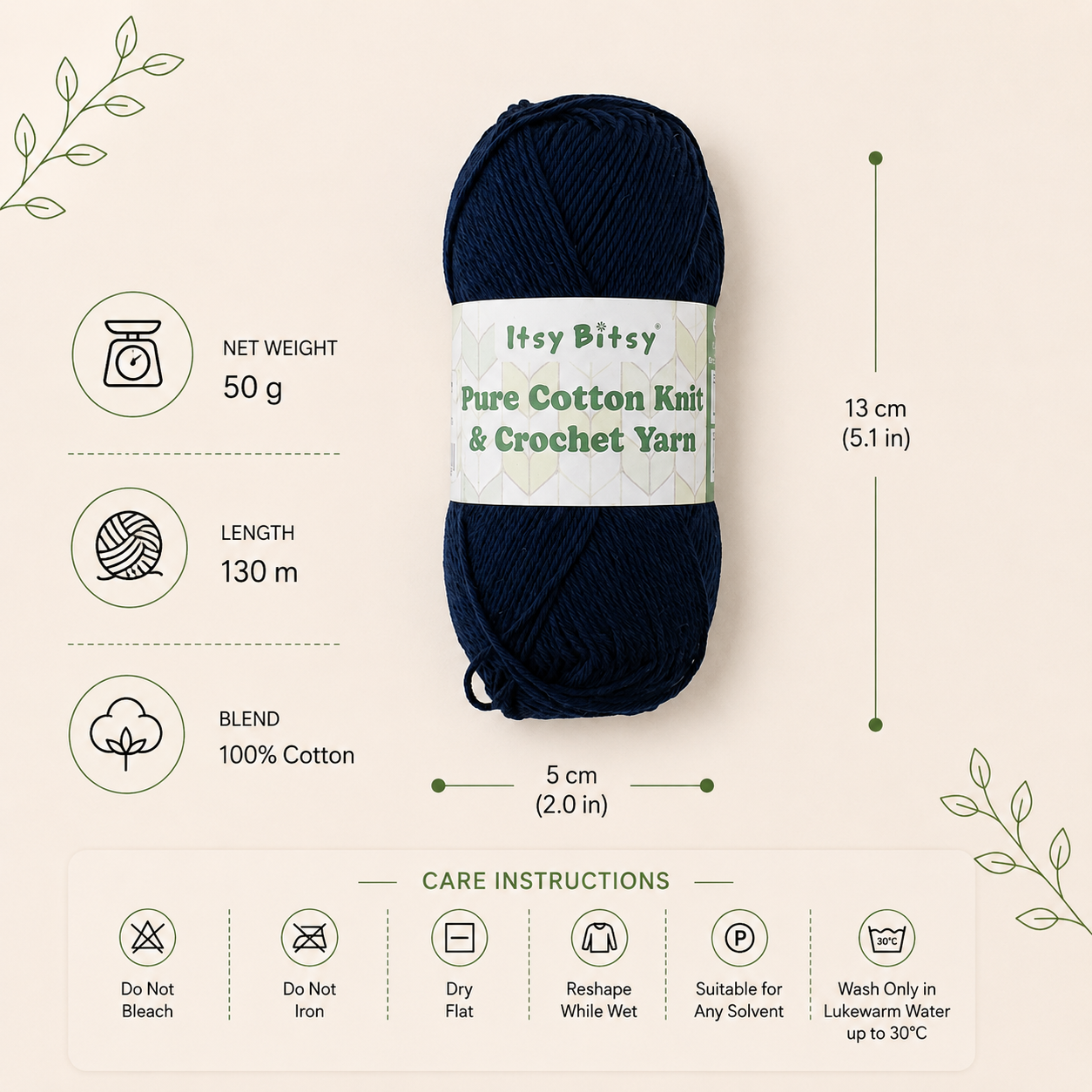 Pure Cotton Knitting/Crochet Yarn 100% Cotton Midnight Purple 130m 50g