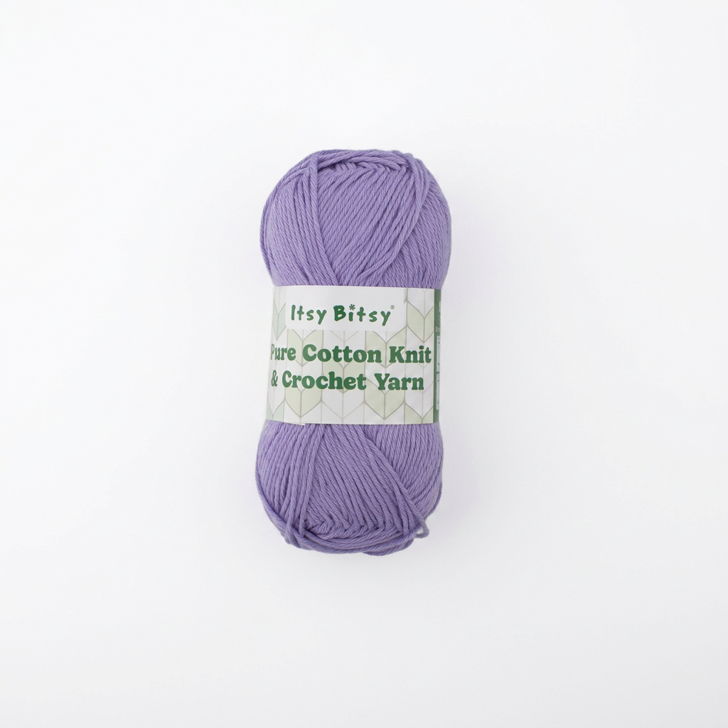 Pure Cotton Knitting/Crochet Yarn 100% Cotton Pastel Purple 130m 50g
