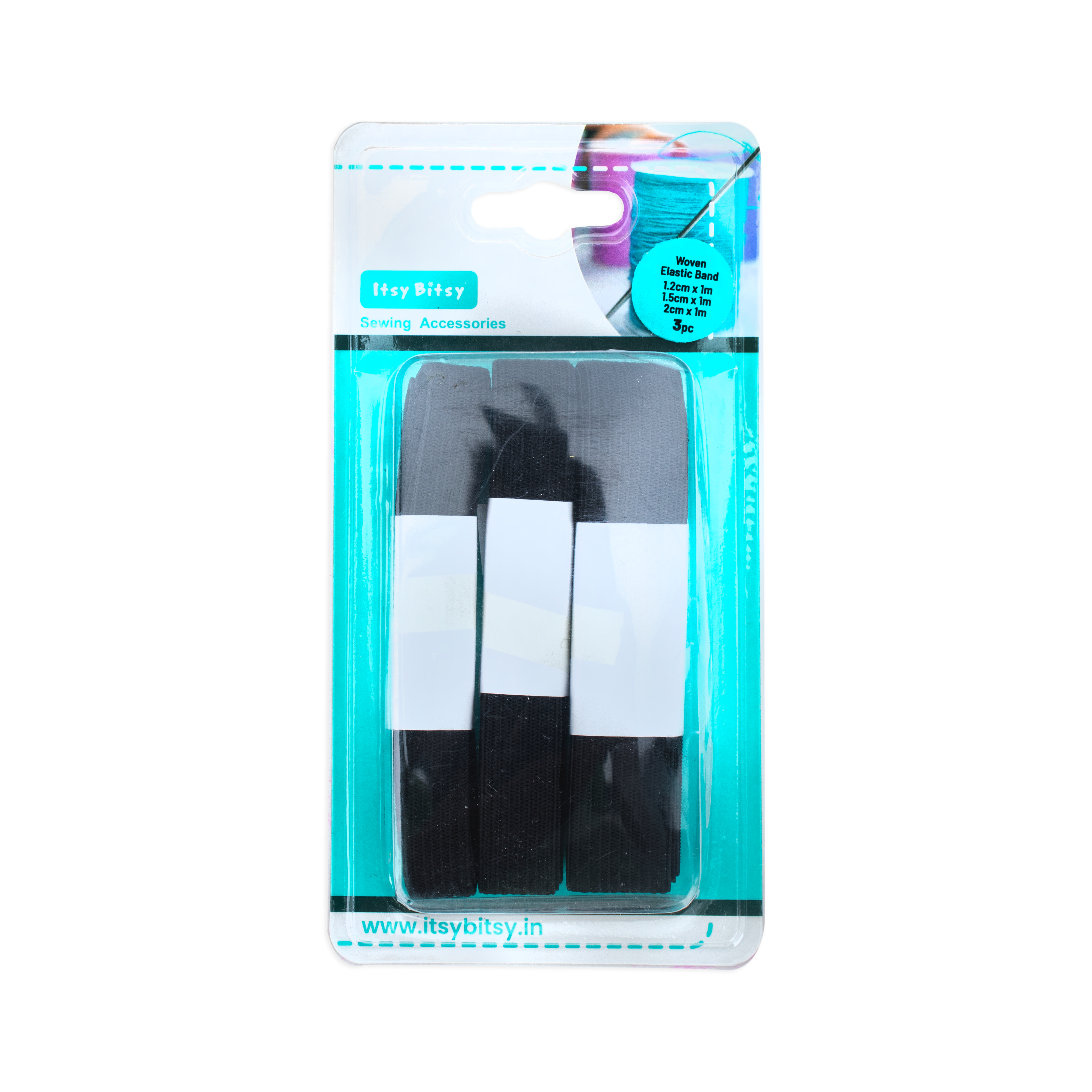 Woven Elastic Band Black 1.2cm X 1m, 1.5cm X 1m, 2cm X 1m 3pc Blister