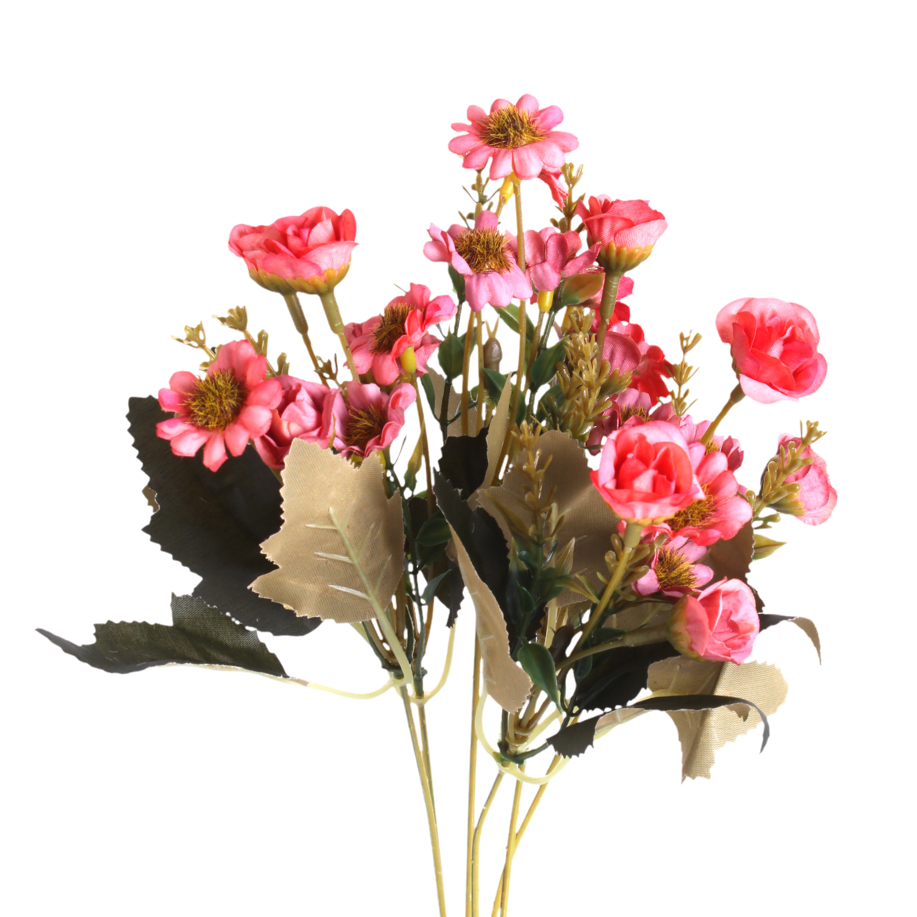 Artificial Flower Zinnia and Rose bunch Falmingo Pink 9.5Inch