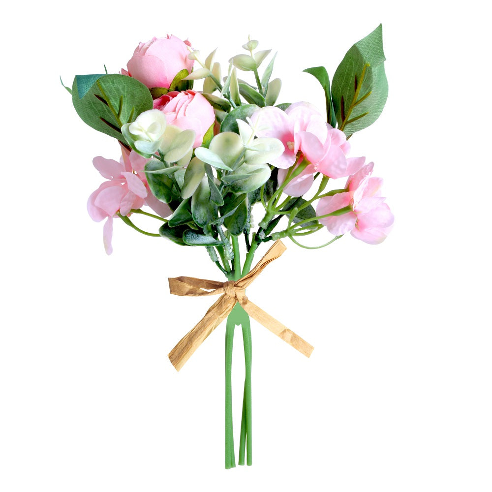 Artificial Flower Bourbon Rose Bouquet Pink 10.5Inch
