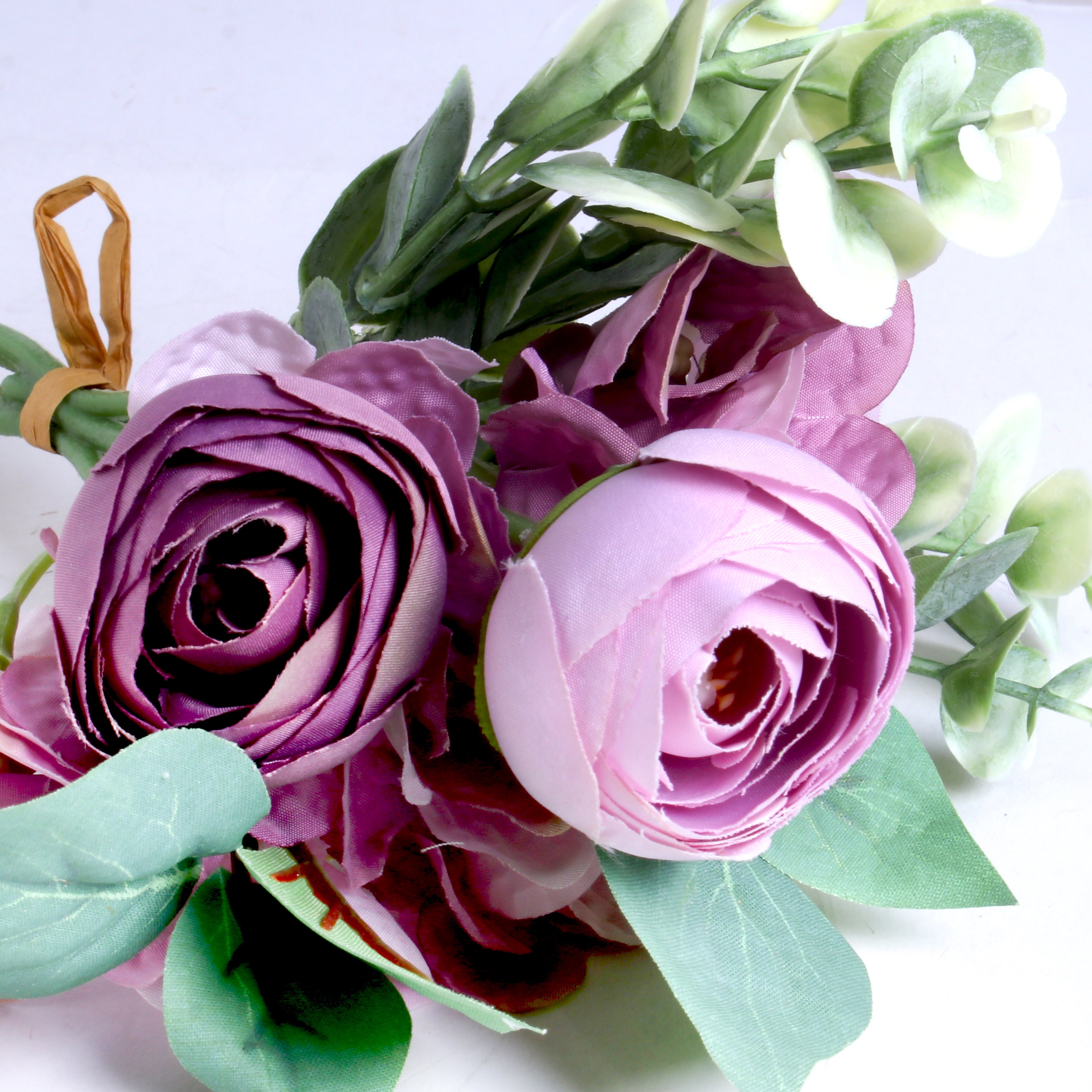 Artificial Flower Bourbon Rose Bouquet Purple 10.5Inch