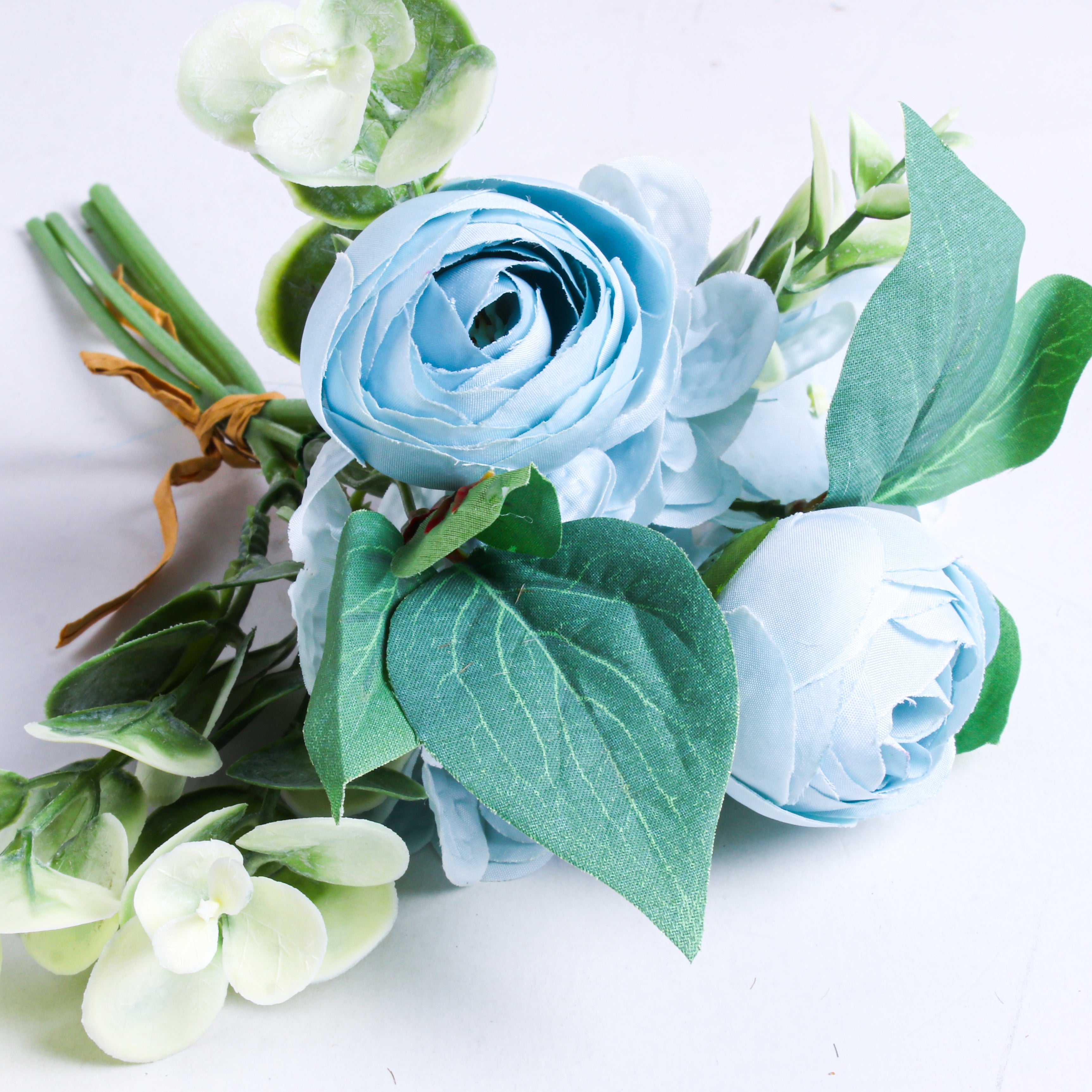 Artificial Flower Bourbon Rose Bouquet Blue 10.5Inch