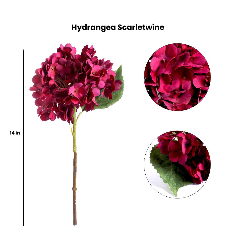 Artificial Flower Hydrangea Scarletwine 14Inch