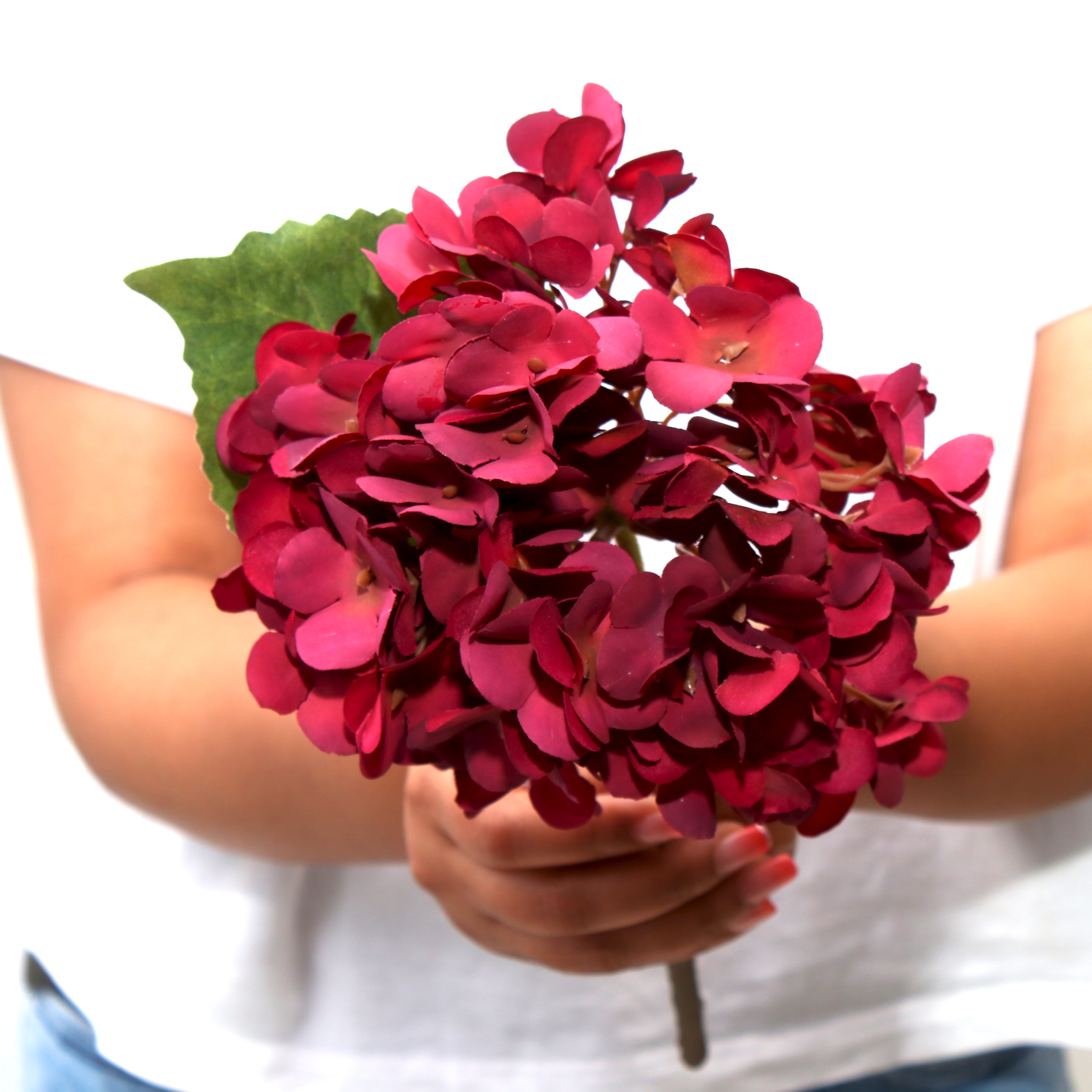 Artificial Flower Hydrangea Scarletwine 14Inch