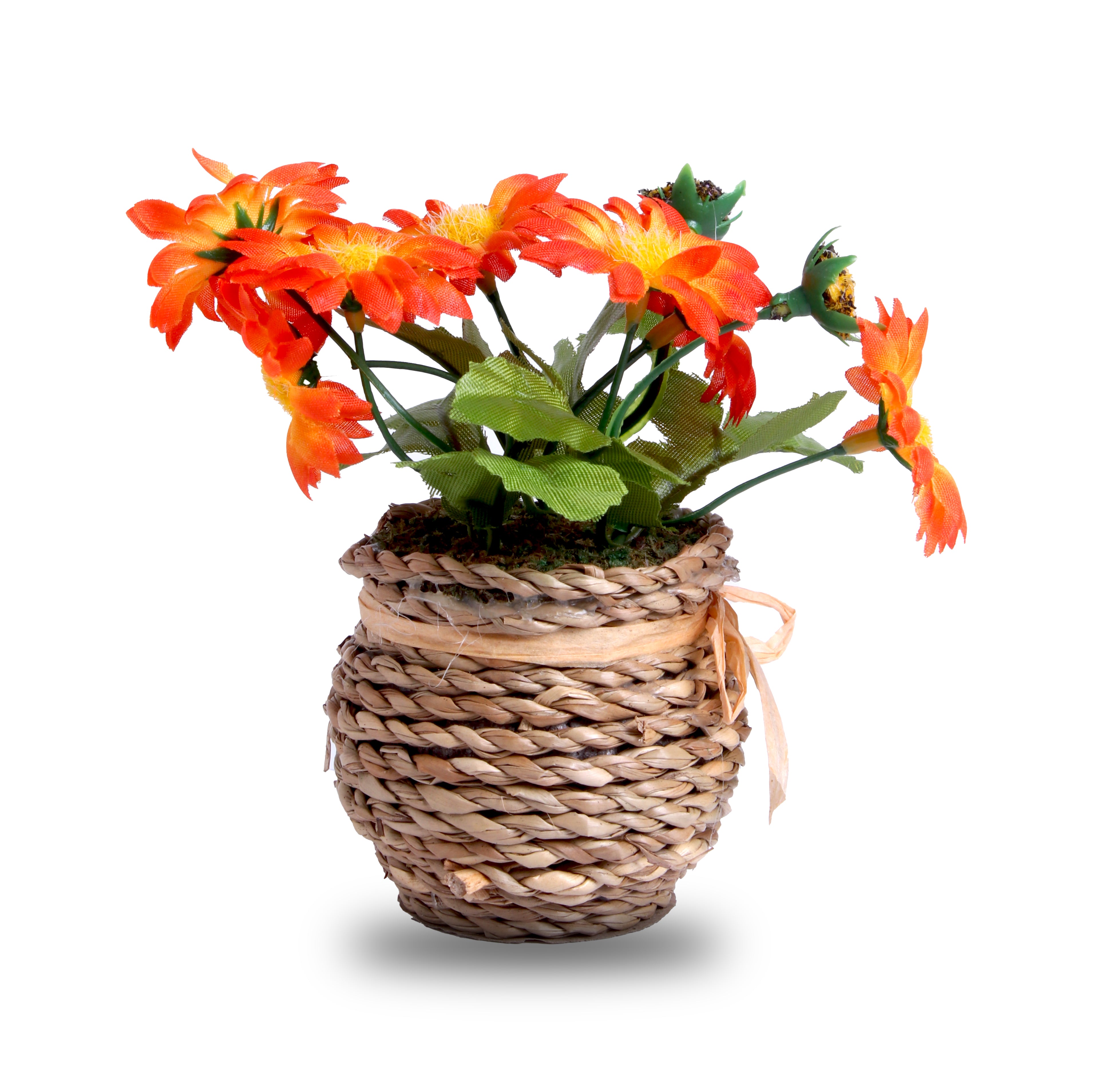 Artificial Flower Dasiy Basket Orange Yellow 5Inch 1Pot
