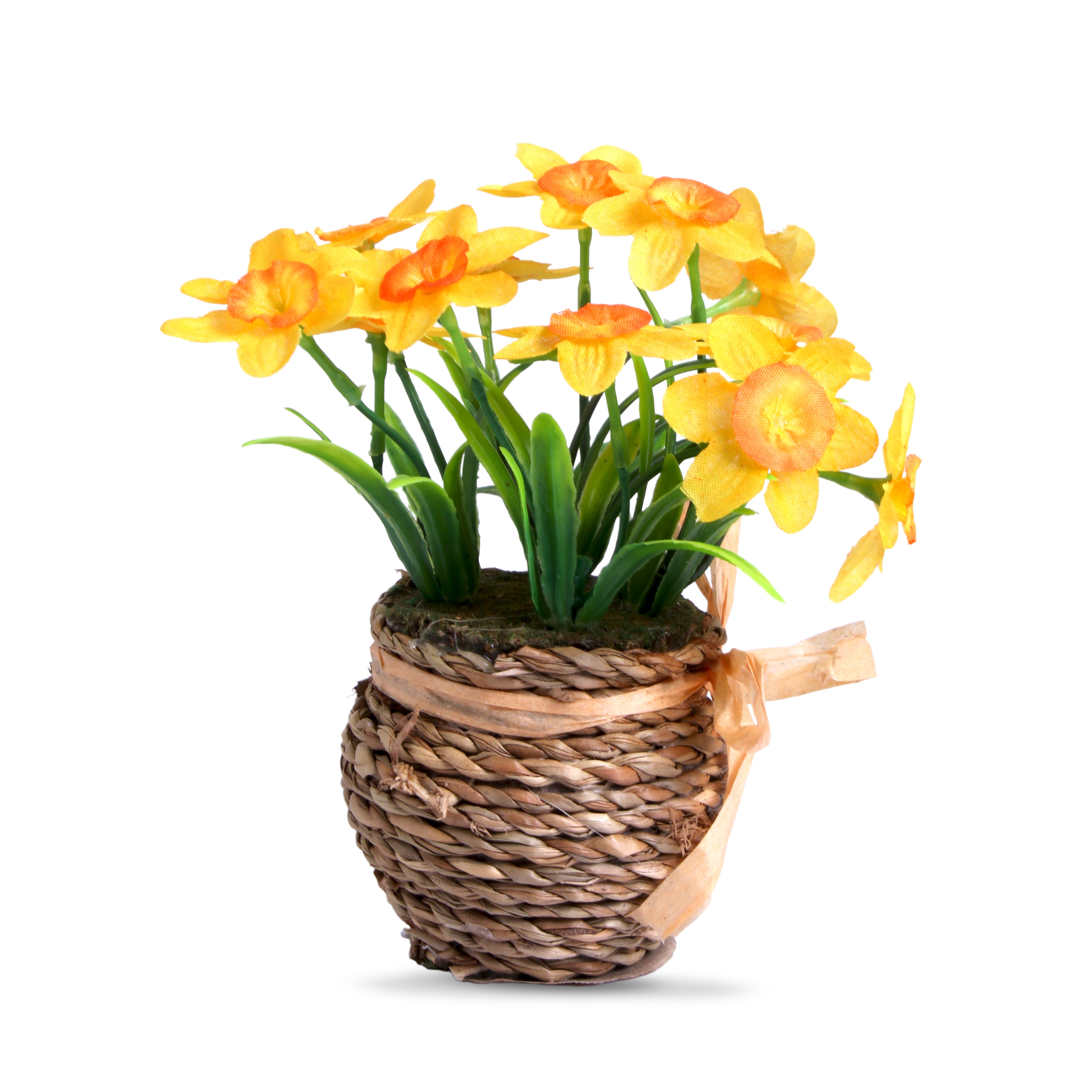 Artificial Flower Daffodil Basket Orange Yellow 5Inch 1Pot