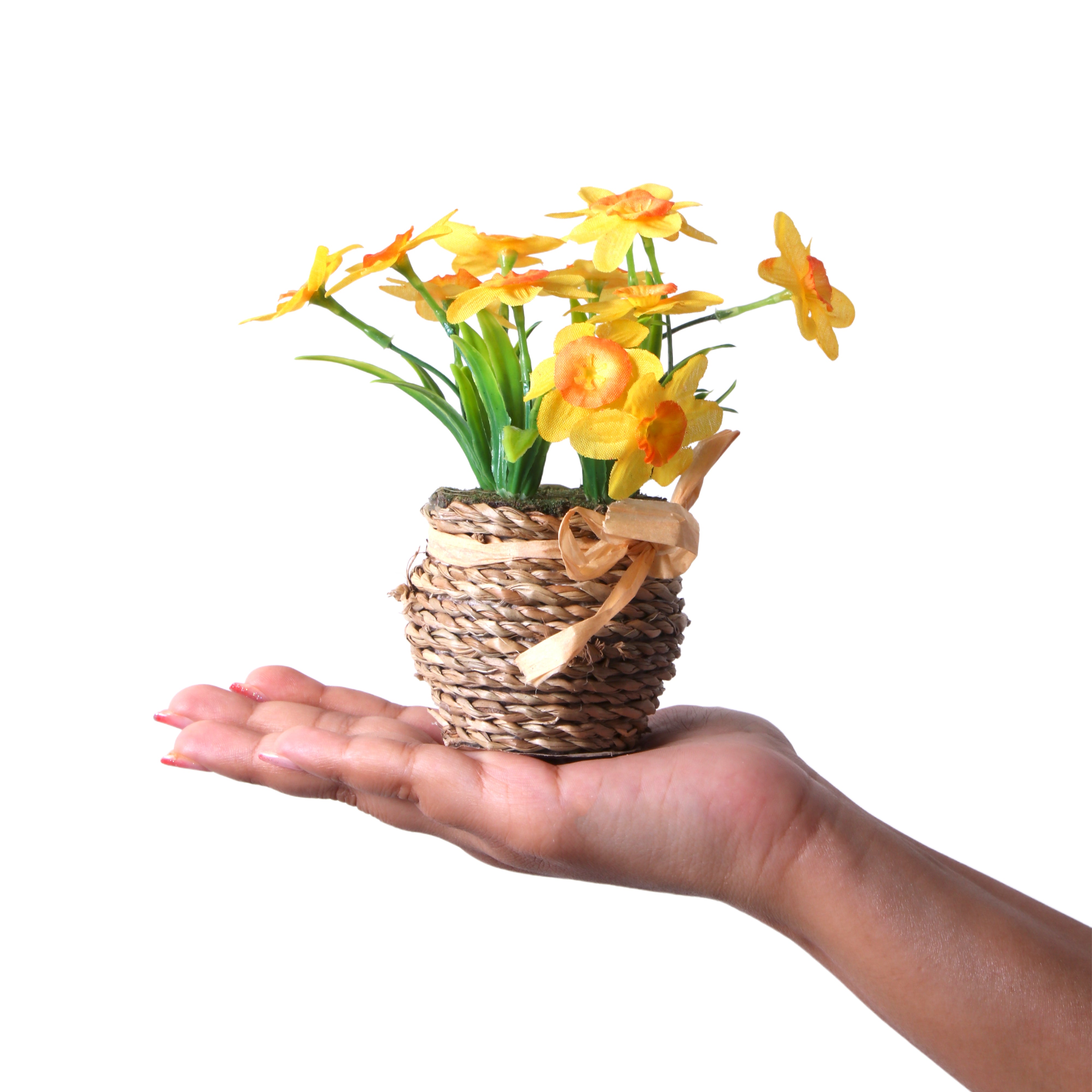 Artificial Flower Daffodil Basket Orange Yellow 5Inch 1Pot