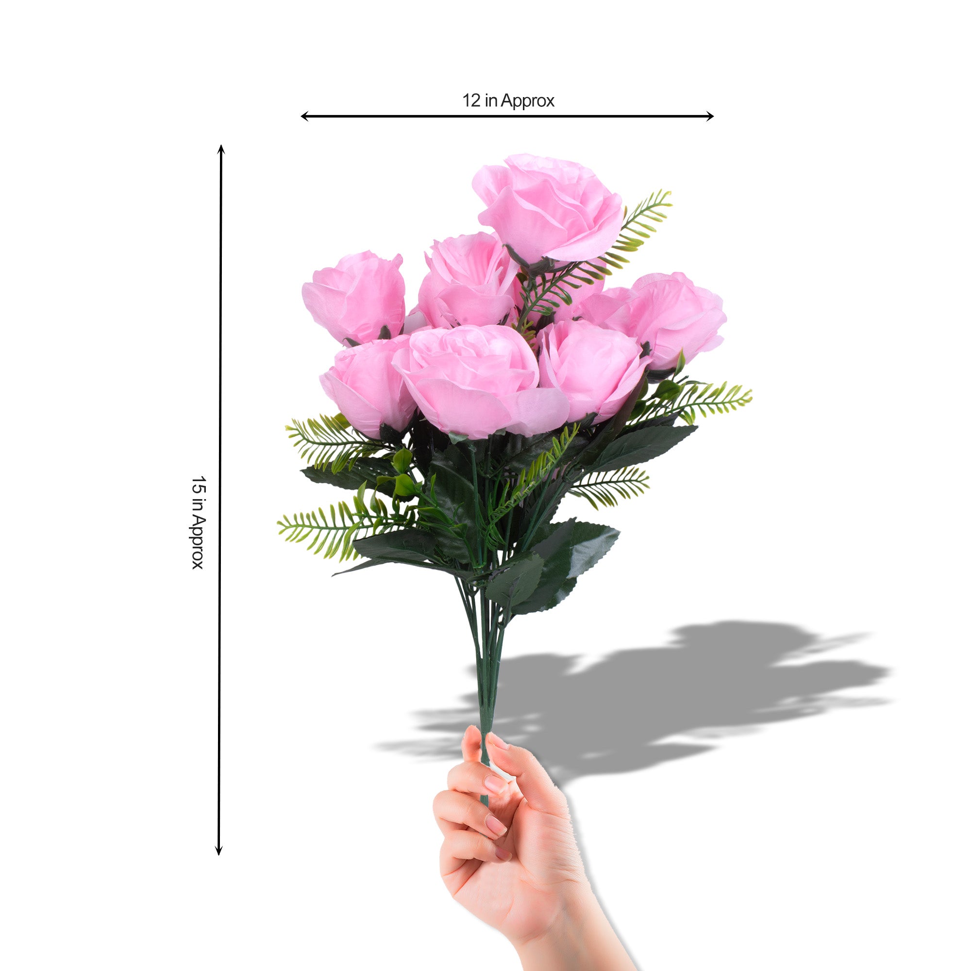 Artificial Flower Rose Bunch Pink 17inch 1Sprig