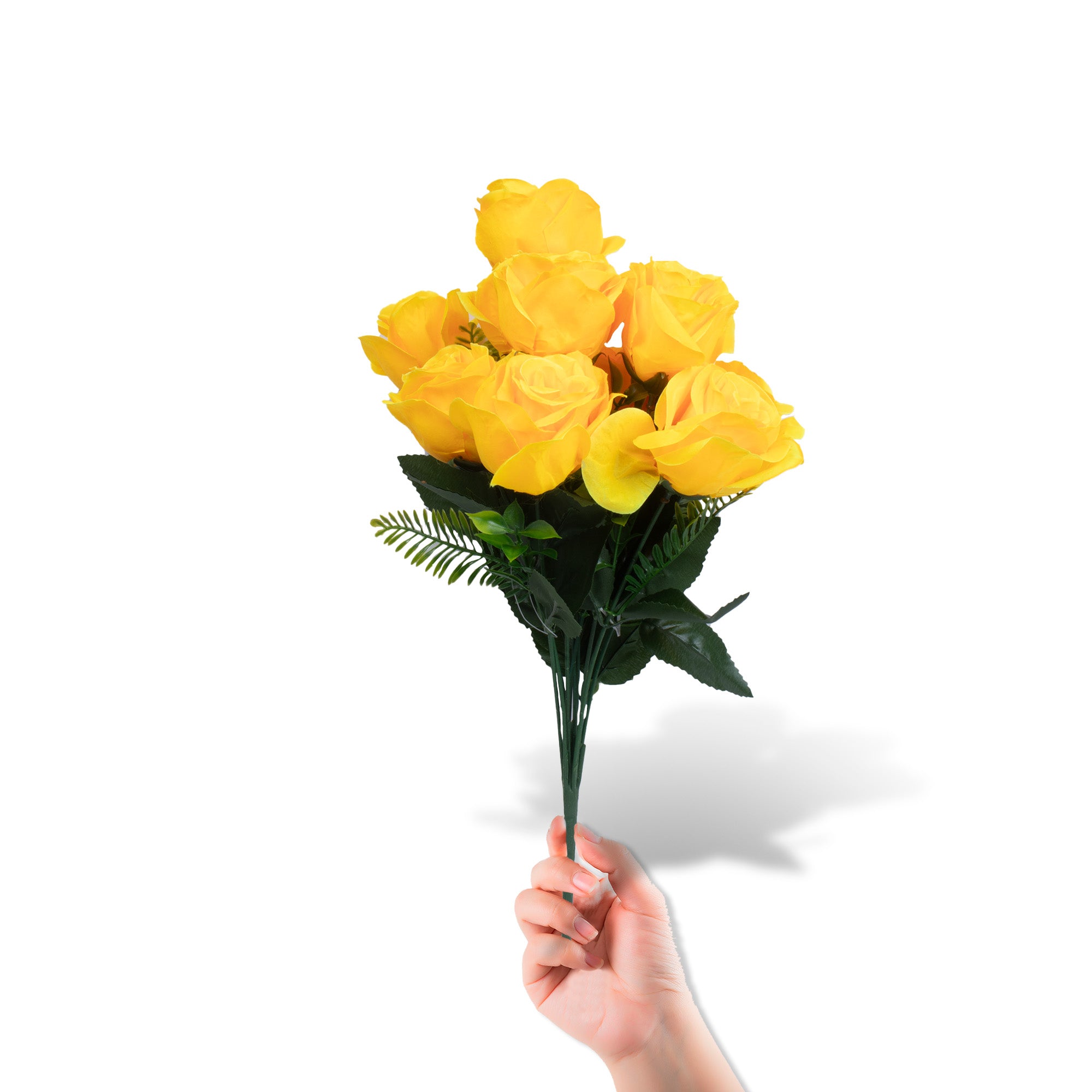 Artificial Flower Roses Bunch Yellow 17inch 1Sprig