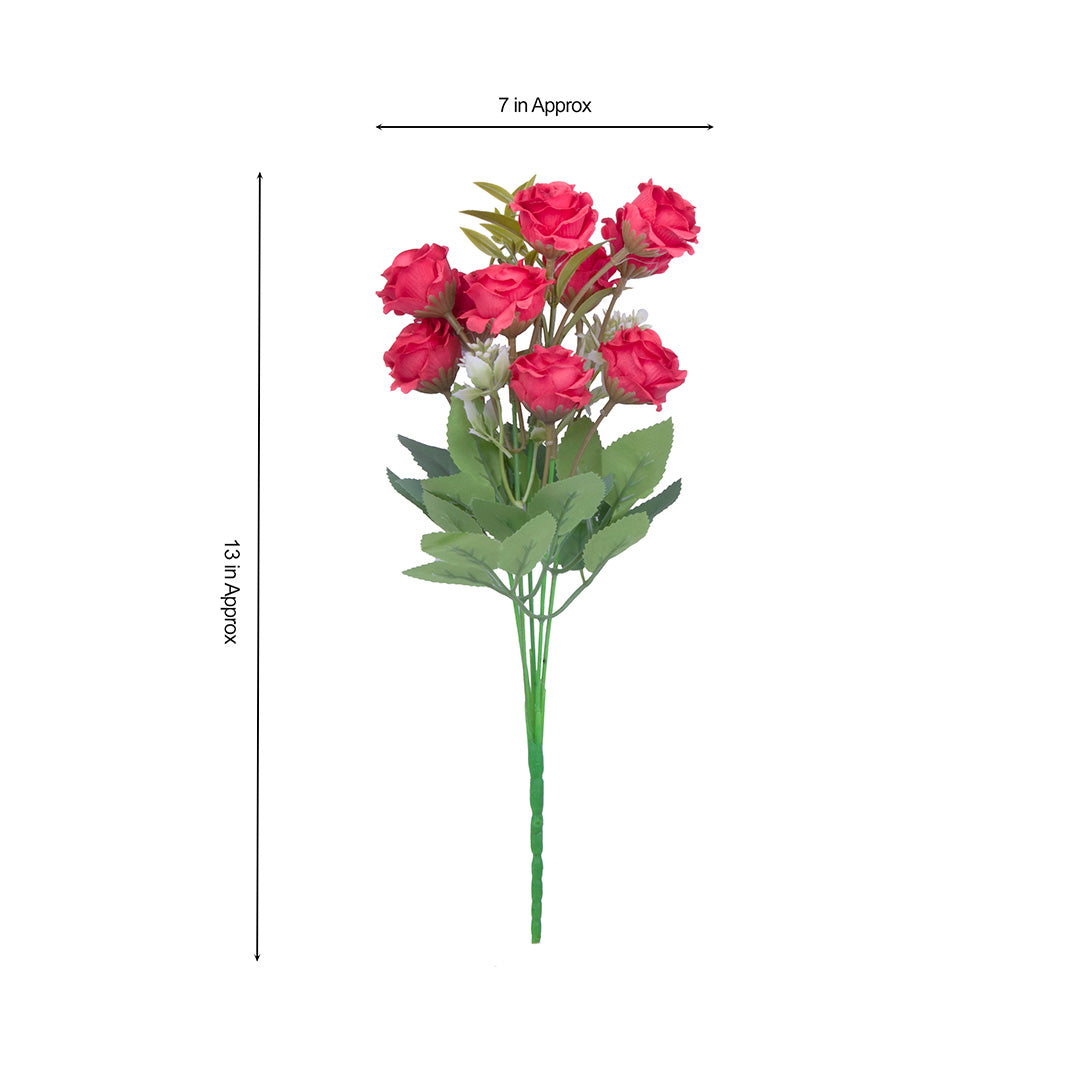 Artificial Flower Button Rose Bunch Red 12inch 1Sprig