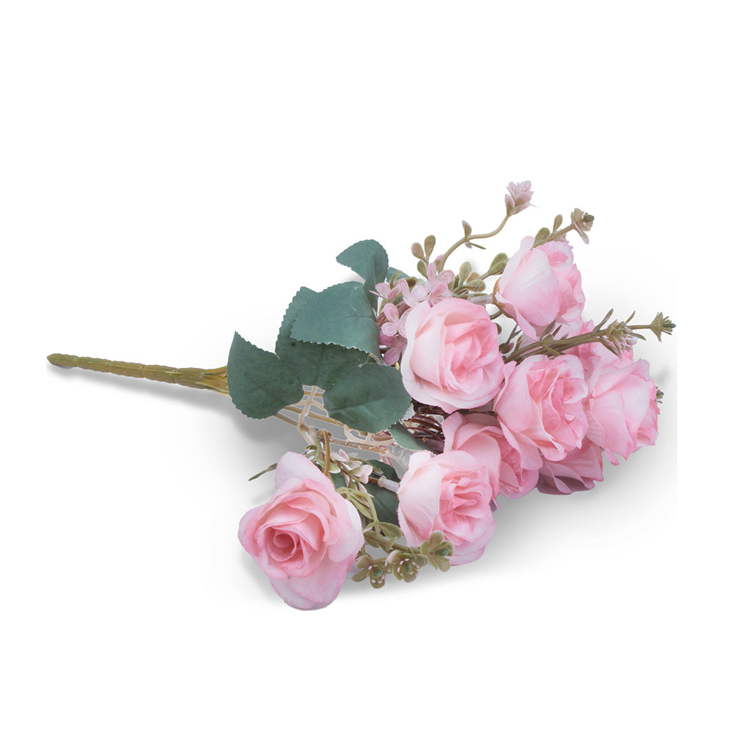 Artificial Flower Small Rose Bunch Light Pink 11inch 1Sprig