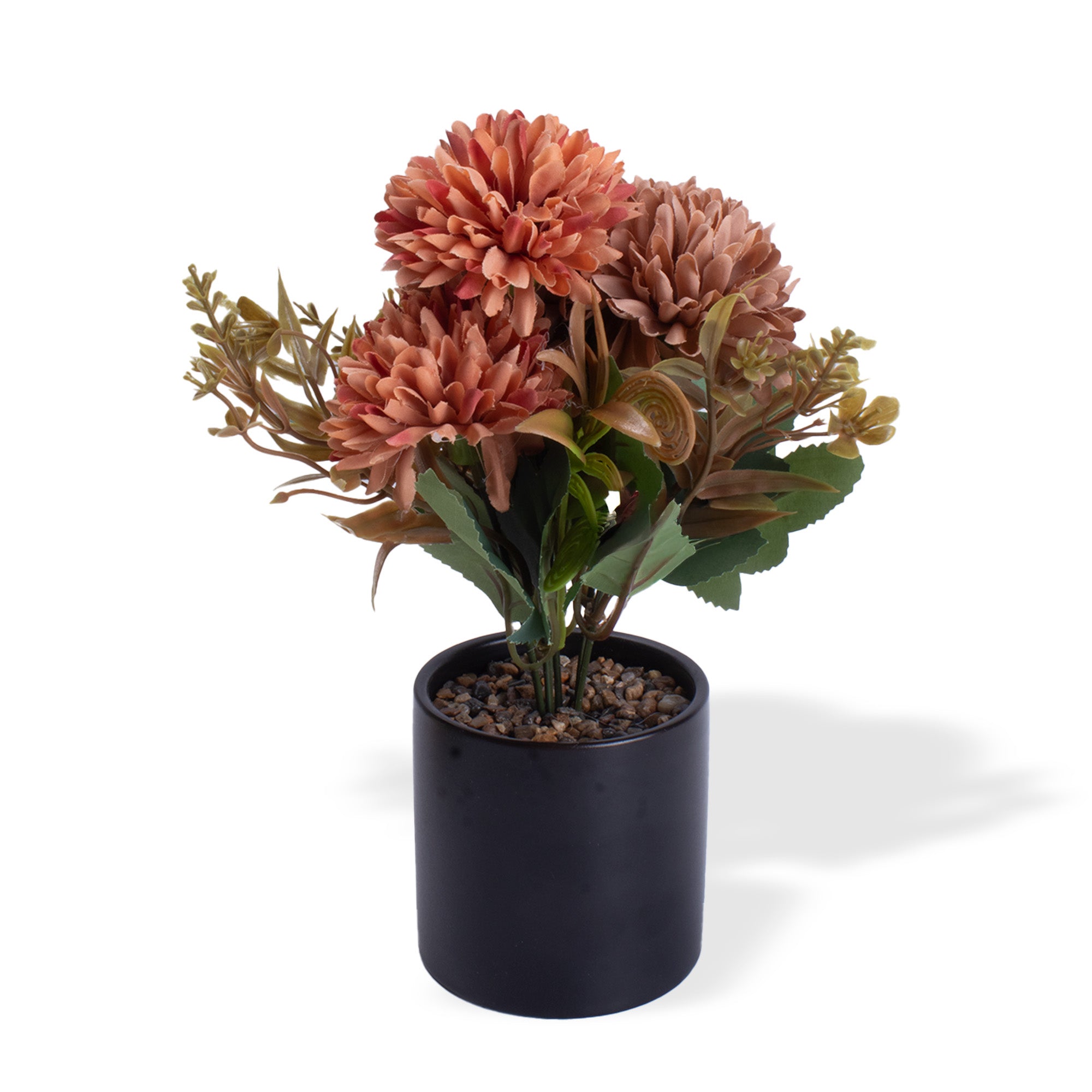 Artificial Flower in Ceramic Pot Chrysanthemums Coral Peach 9X5.5inch 1pc