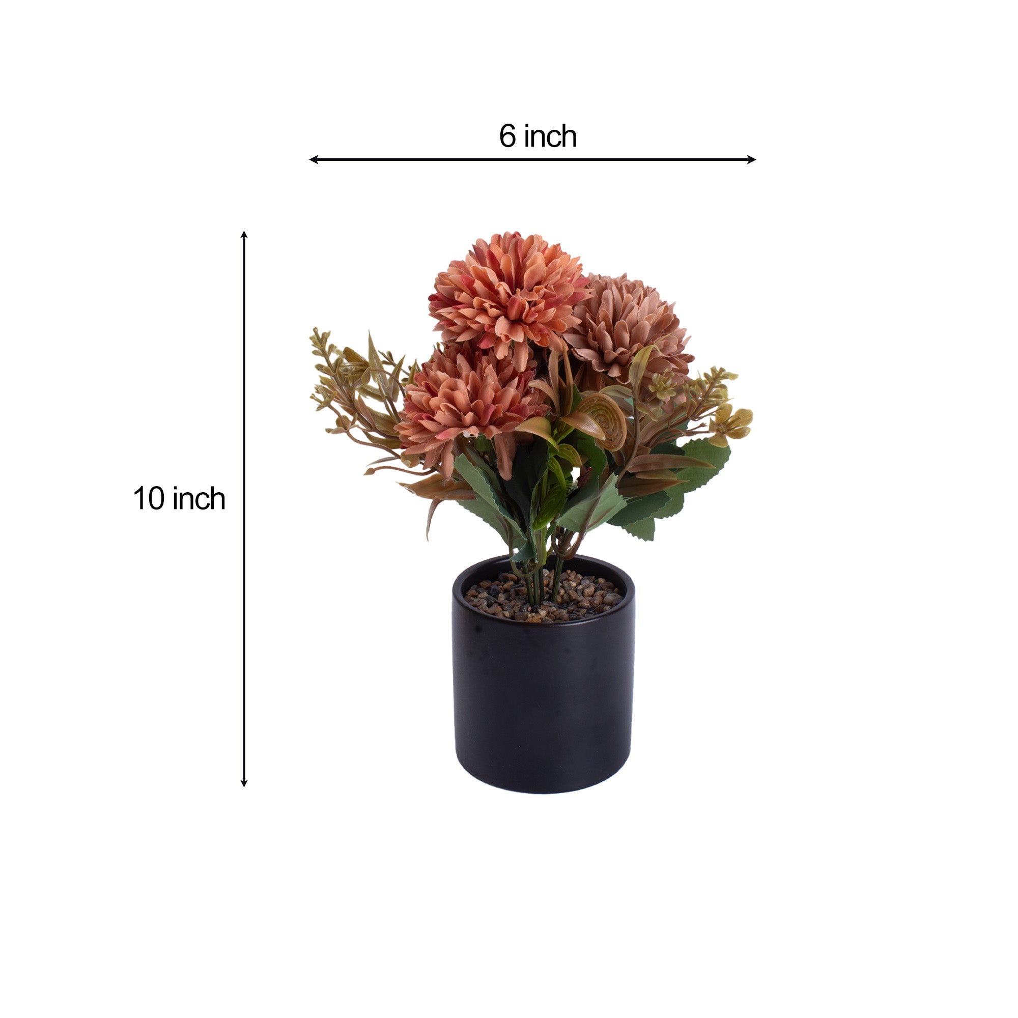 Artificial Flower in Ceramic Pot Chrysanthemums Coral Peach 9X5.5inch 1pc