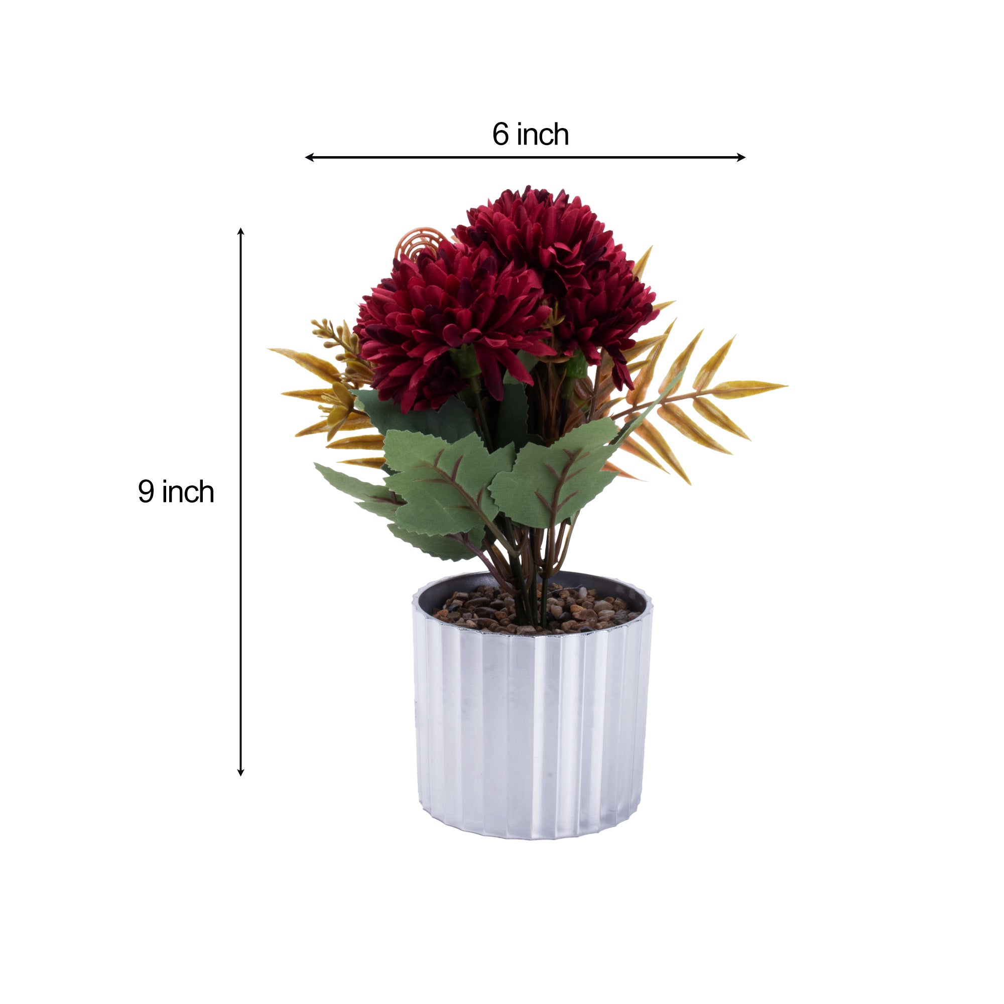 Artificial Flower in Pot Chrysanthemums Maroon 9X5.5inch 1pc