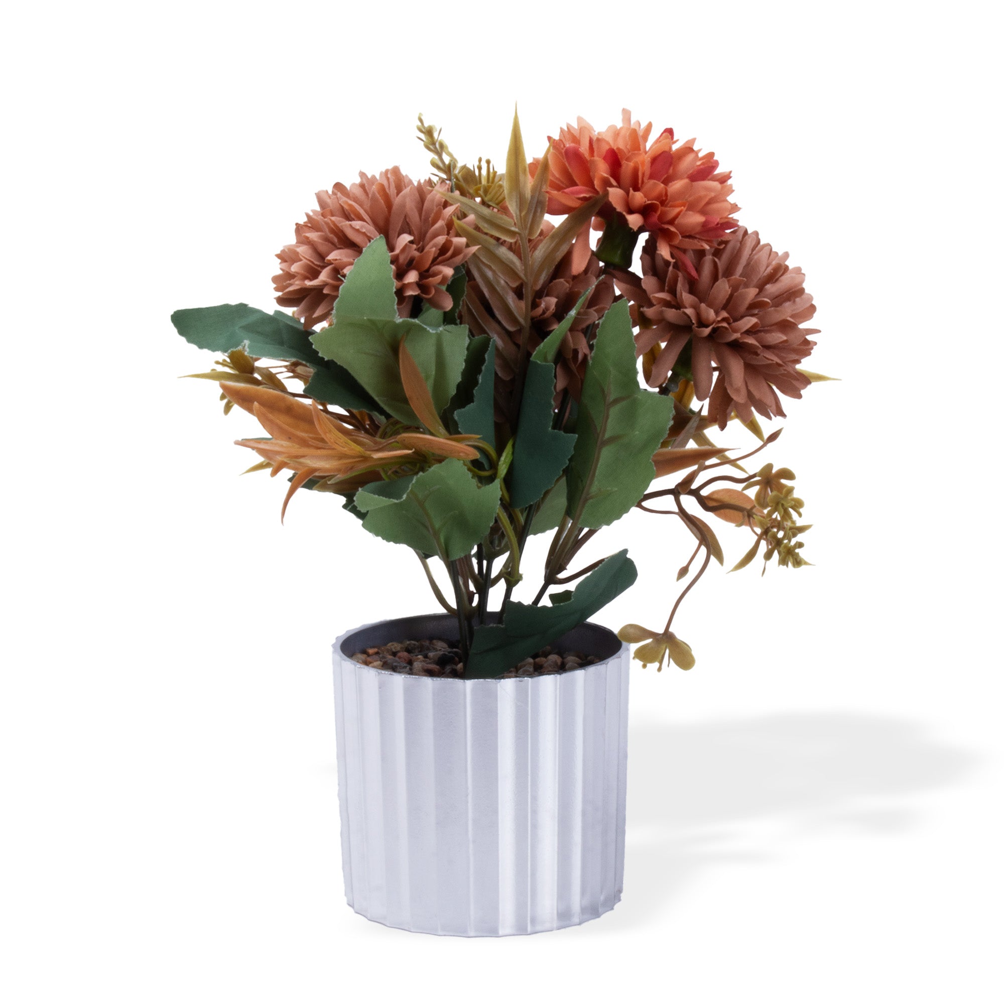 Artificial Flower in Pot Chrysanthemums Coral Peach 9X5.5inch 1pc