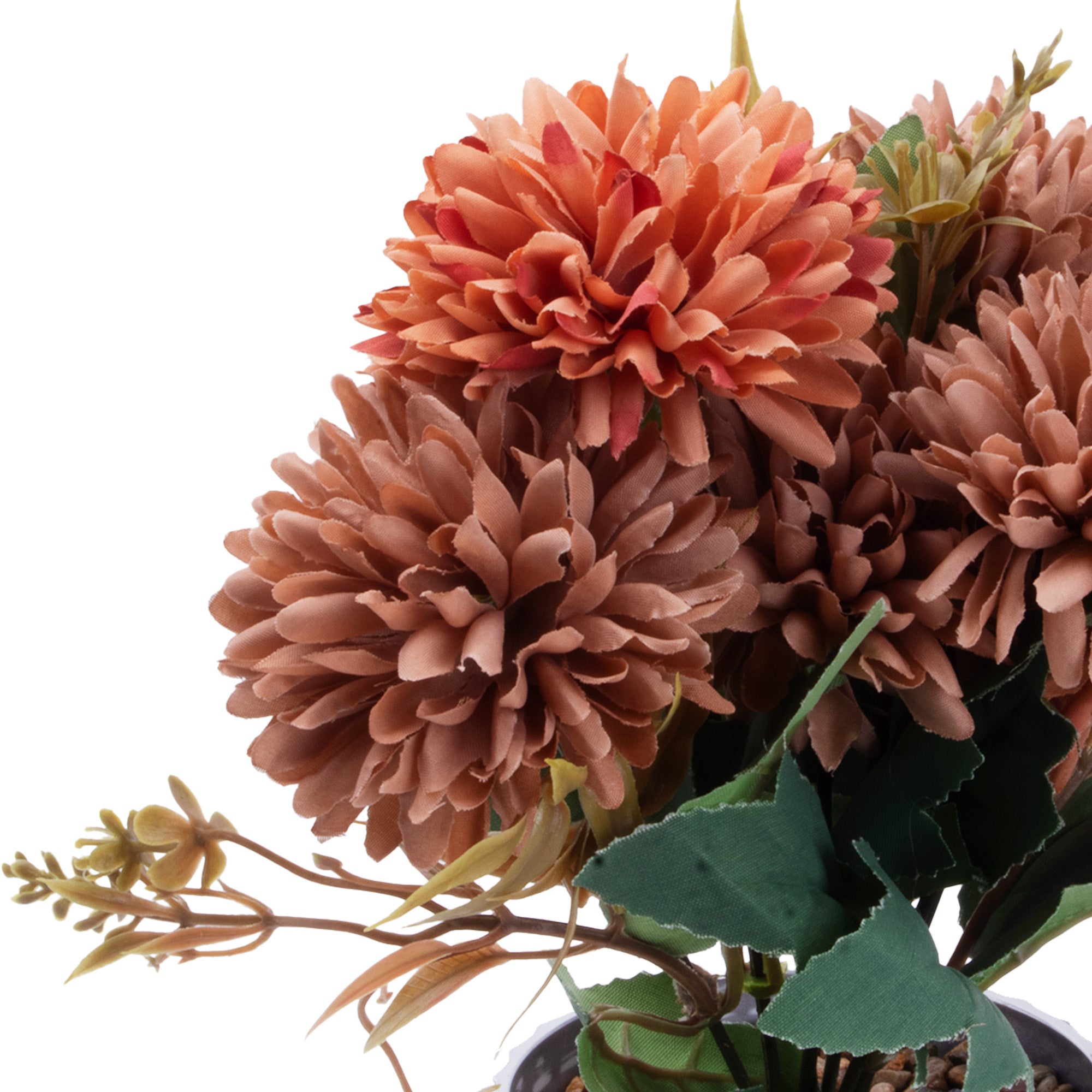 Artificial Flower in Pot Chrysanthemums Coral Peach 9X5.5inch 1pc