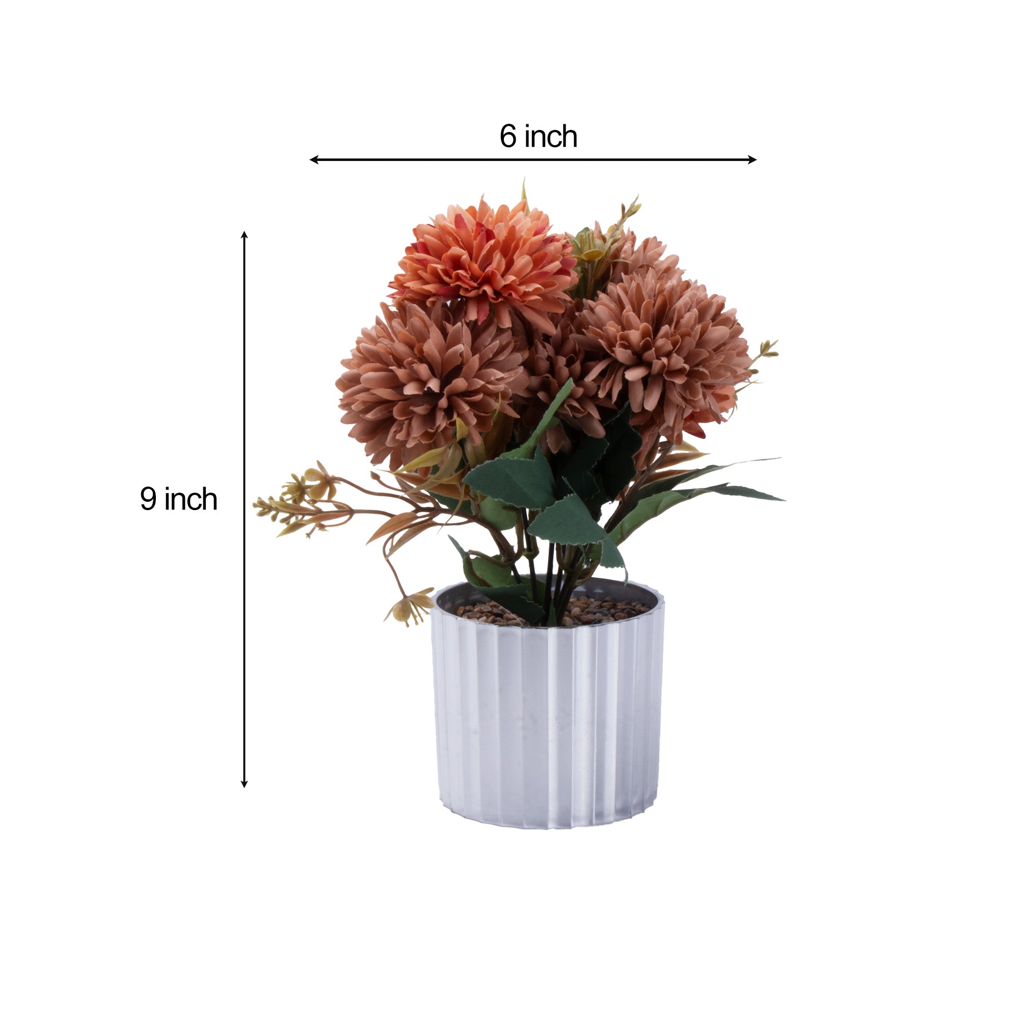 Artificial Flower in Pot Chrysanthemums Coral Peach 9X5.5inch 1pc