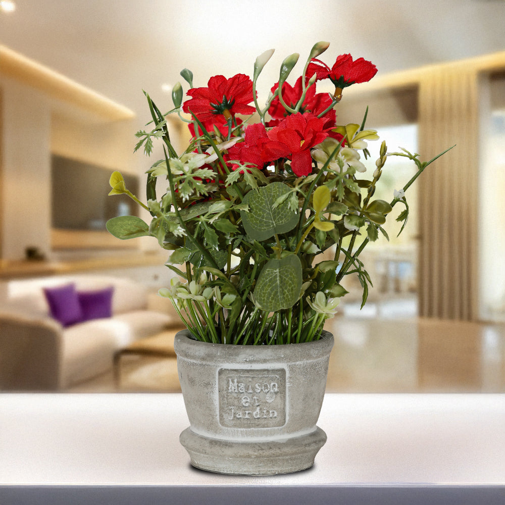 Artificial Flower in Ceramic Pot Red Daisy 8X5inch 1pc