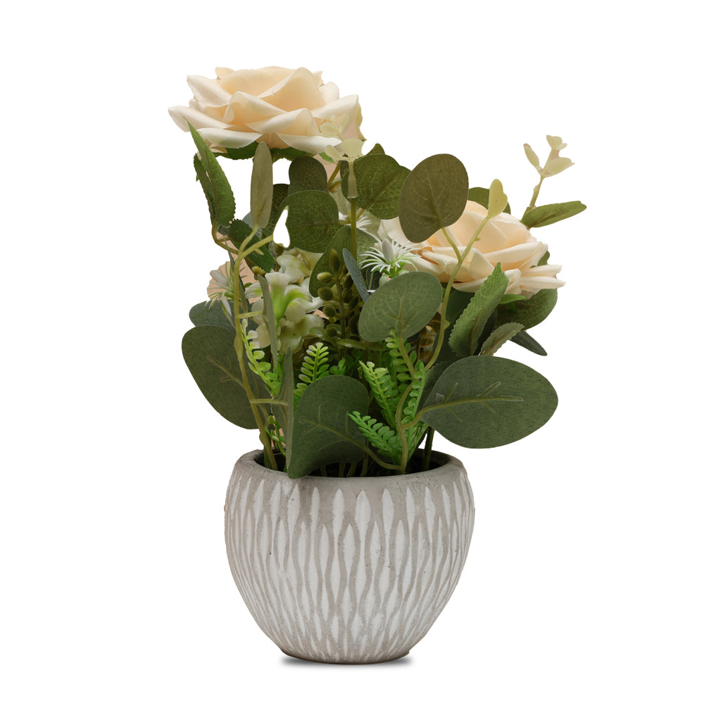 Artificial Flower in Ceramic Pot Off white Rose 8X5inch 1pc