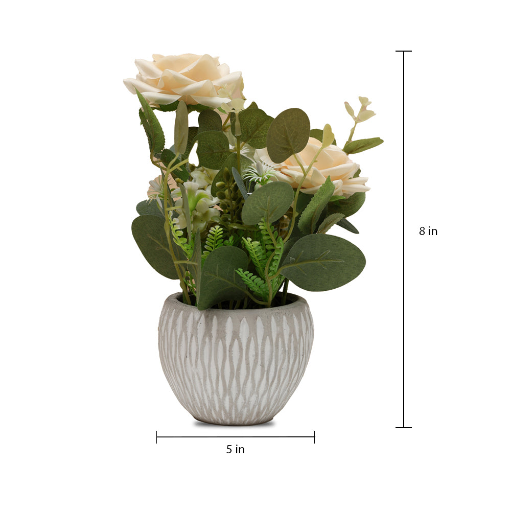 Artificial Flower in Ceramic Pot Off white Rose 8X5inch 1pc