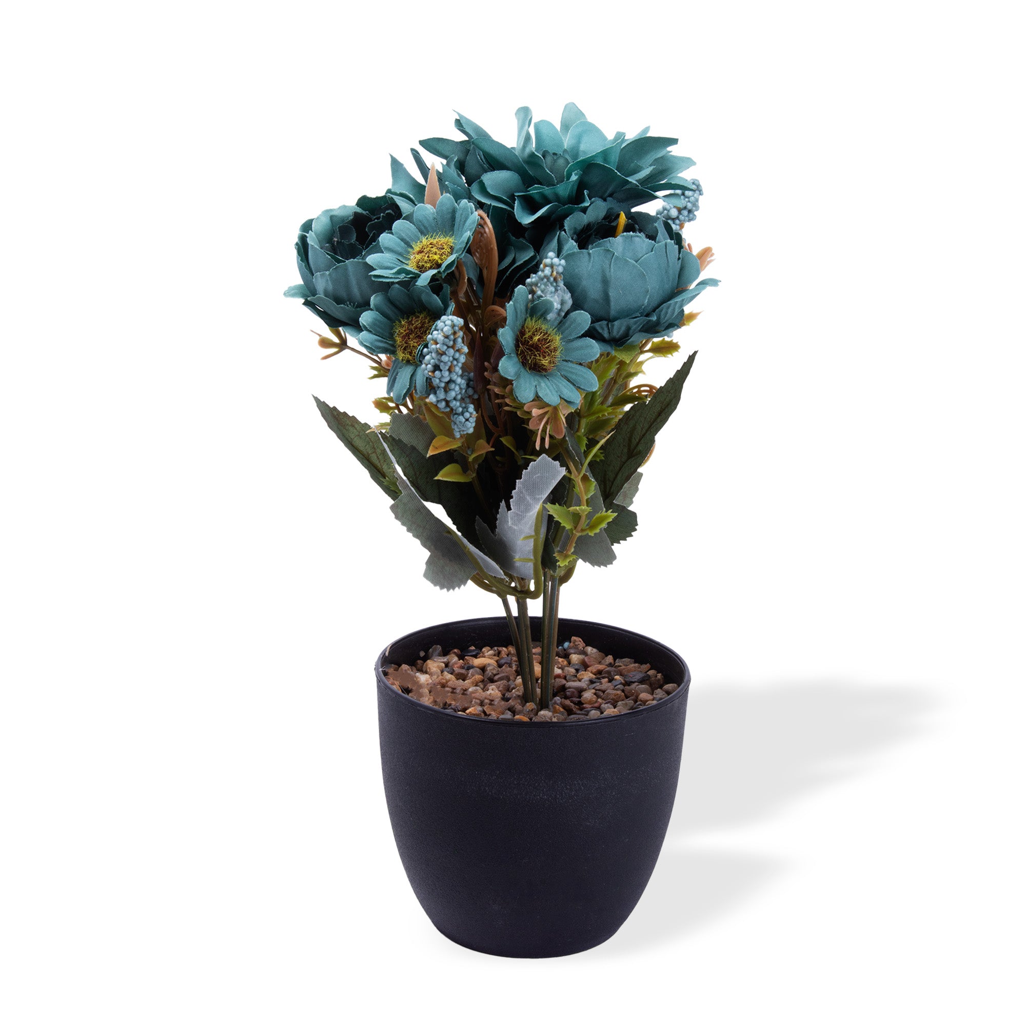 Artificial Flower in Pot Rose and Daisy Teal 9.5X6.5inch 1pc