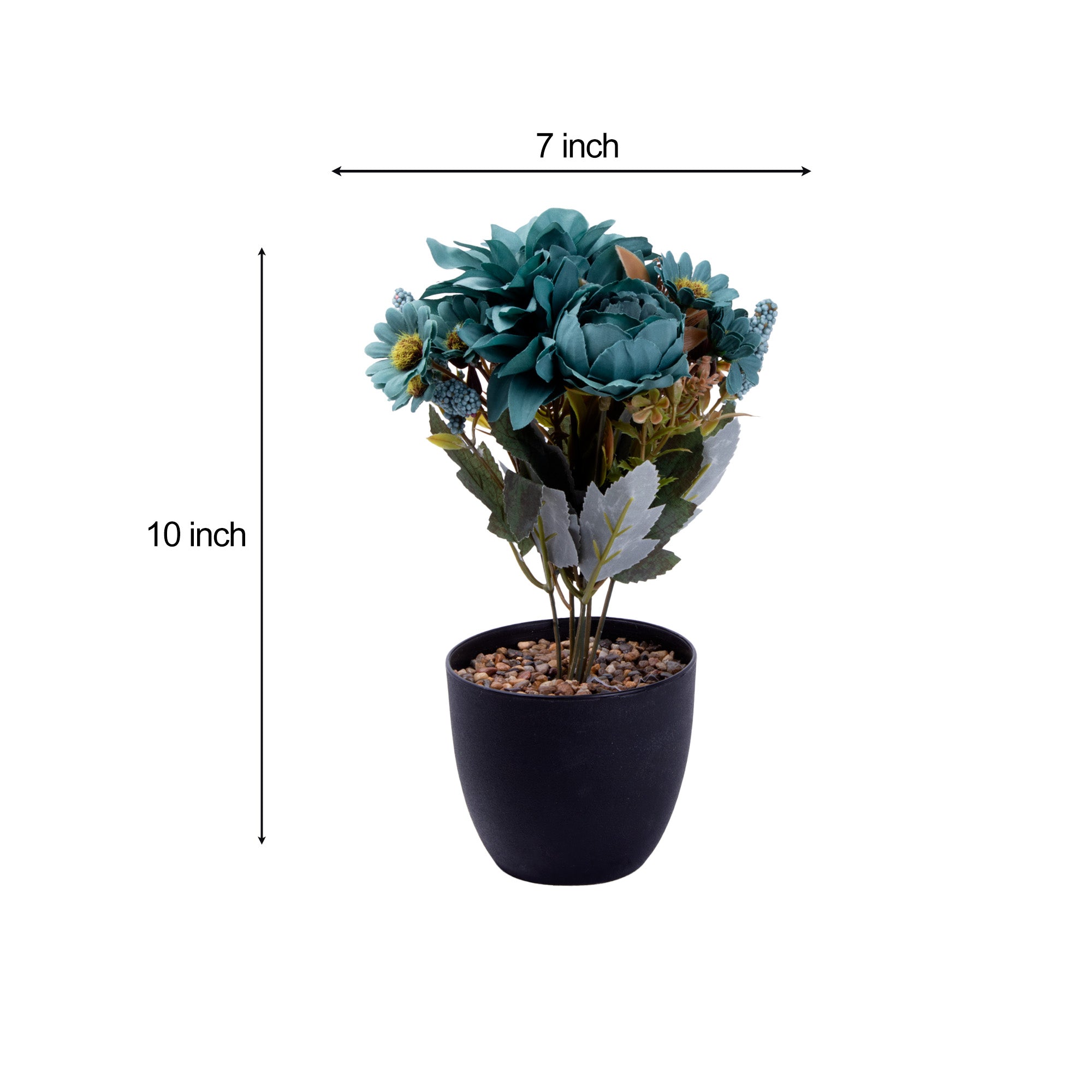 Artificial Flower in Pot Rose and Daisy Teal 9.5X6.5inch 1pc