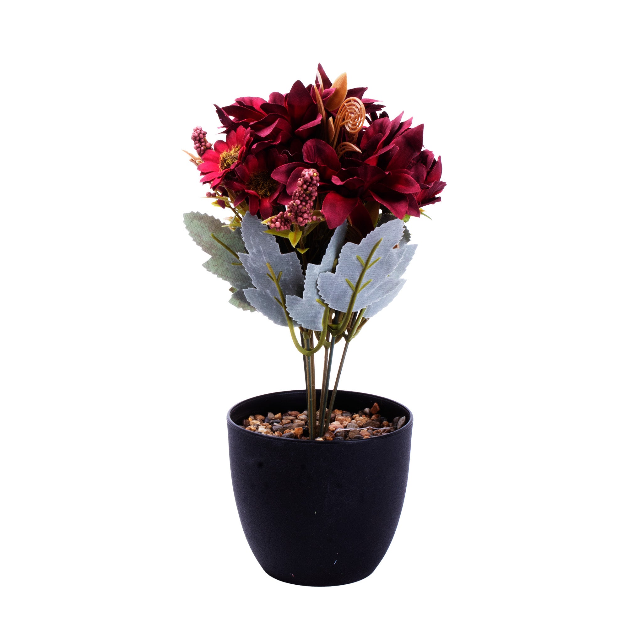 Artificial Flower in Pot Rose and Daisy Maroon 9.5X6.5inch 1pc