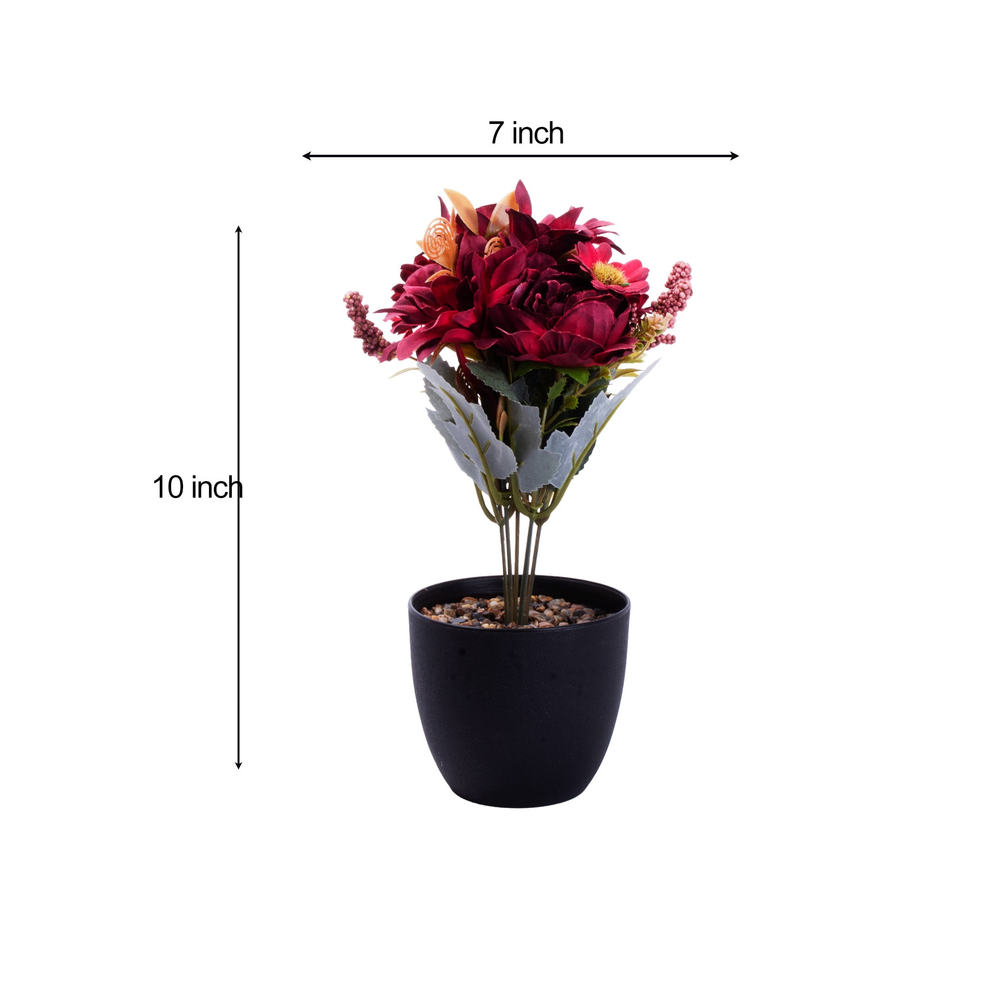 Artificial Flower in Pot Rose and Daisy Maroon 9.5X6.5inch 1pc