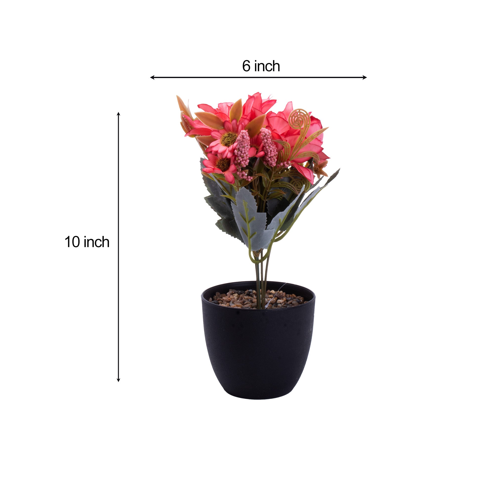 Artificial Flower in Pot Rose and Daisy Coral Pink 9.5X6.5inch 1pc