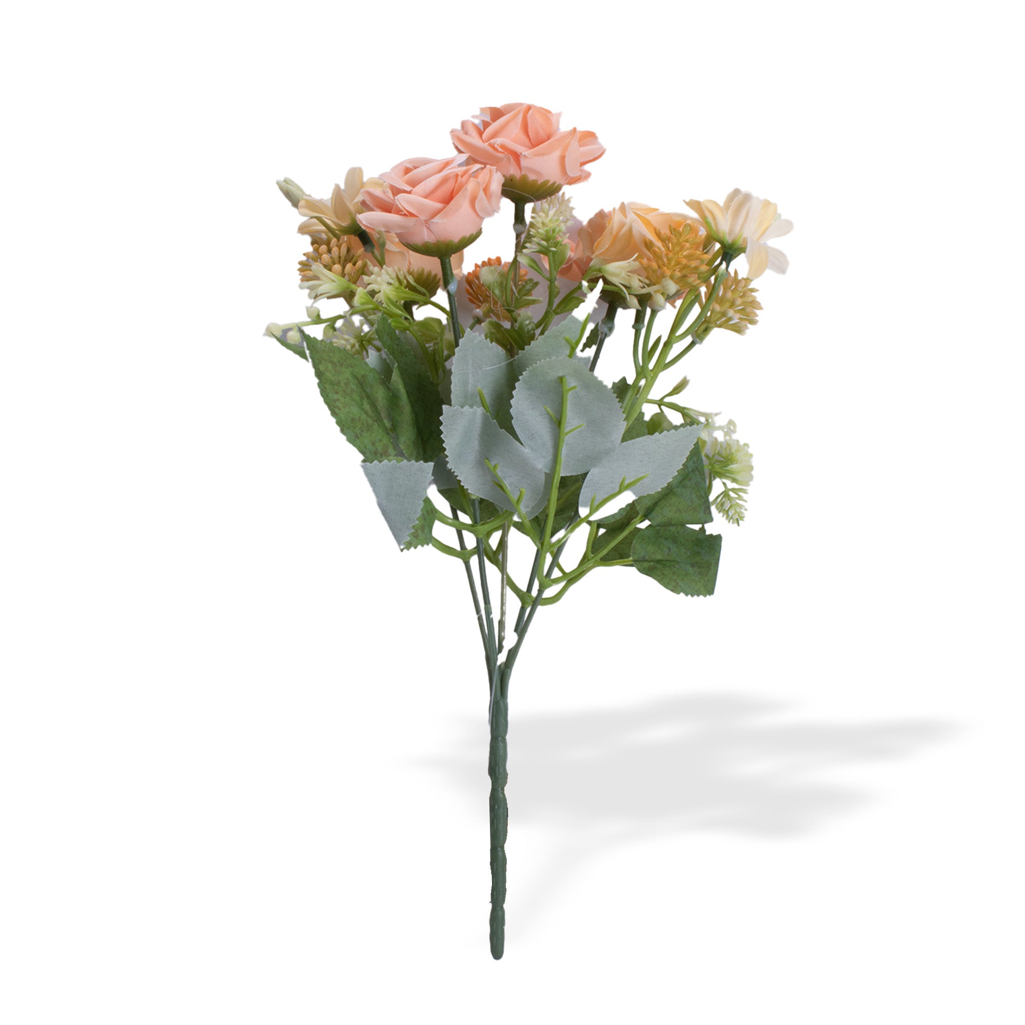 Artificial Flower Rose With Assorted Flowers Light Peach 12inch 1 Bunch