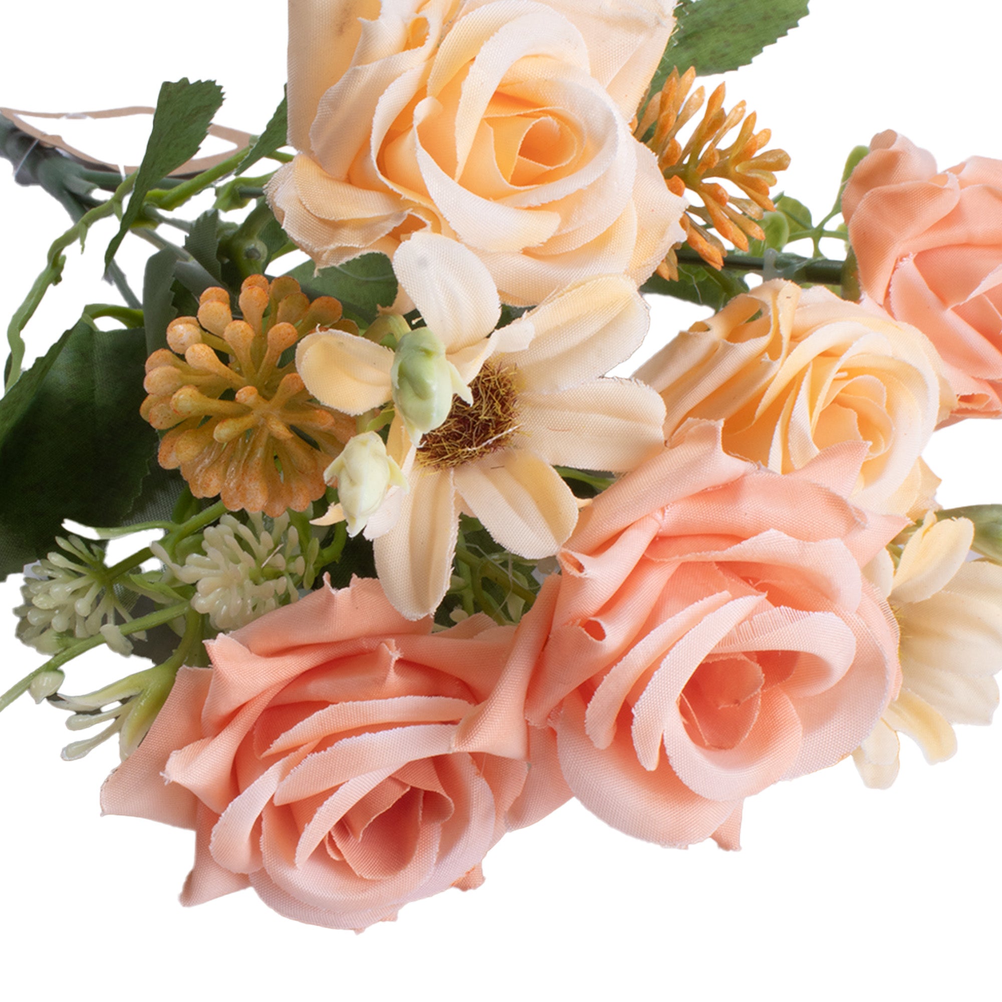 Artificial Flower Rose With Assorted Flowers Light Peach 12inch 1 Bunch