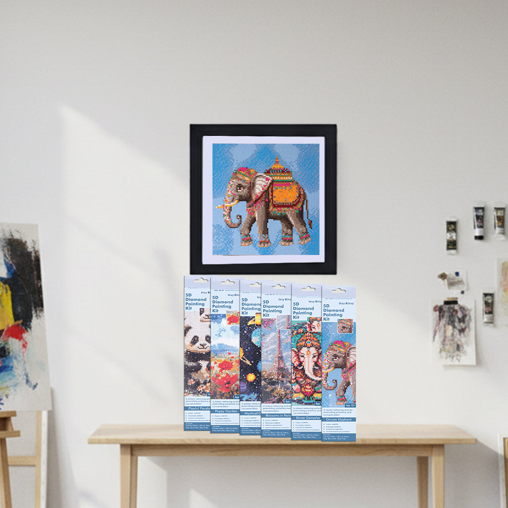 (30 X 30 cm) - 5D Diamond Painting - Ornate Elephant + Matching Frame Combo