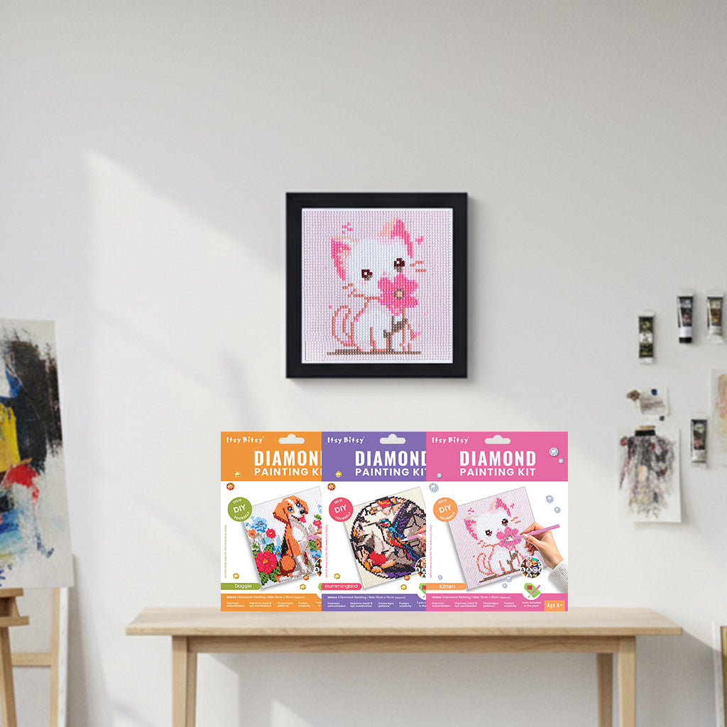 (15 x 15 cm) - 5D Diamond Painting - Cat + Matching Frame Combo