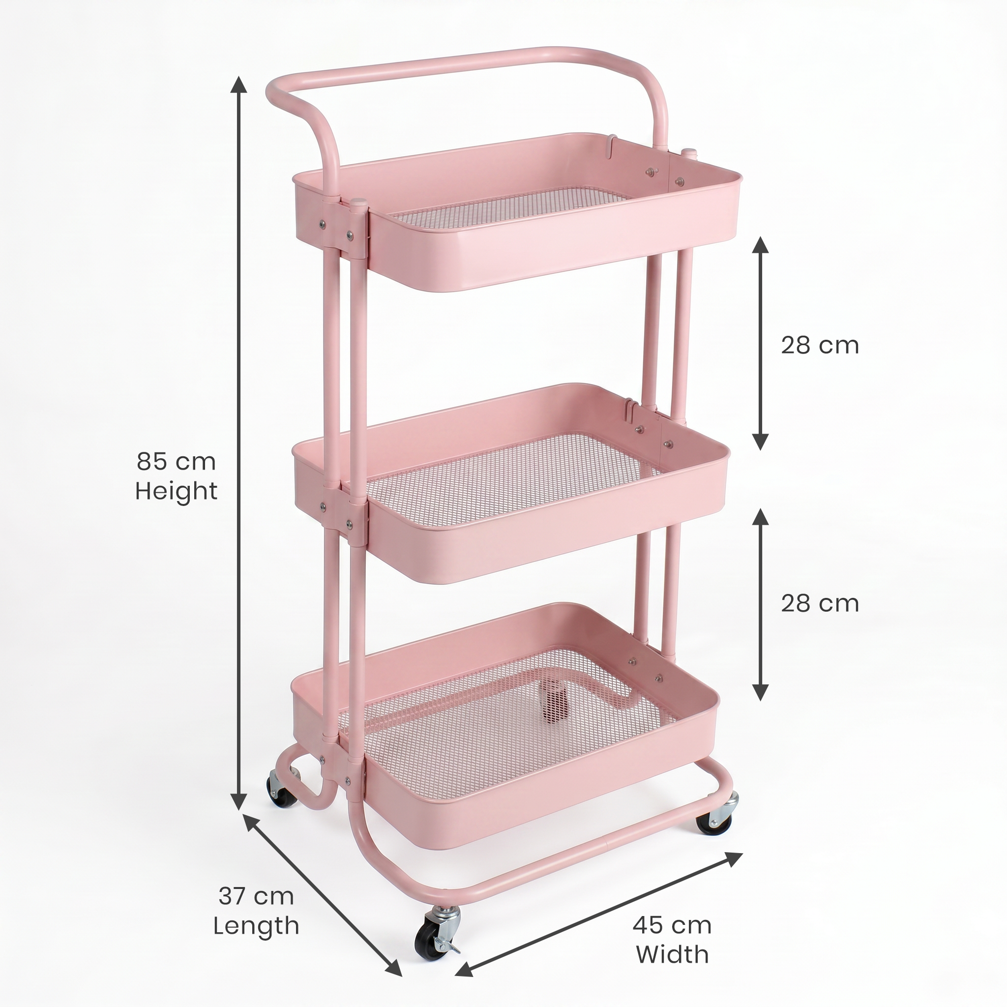 3-Layer Multipurpose Rolling Cart Light Pink 1pc