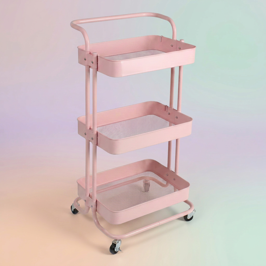 3-Layer Multipurpose Rolling Cart Light Pink 1pc