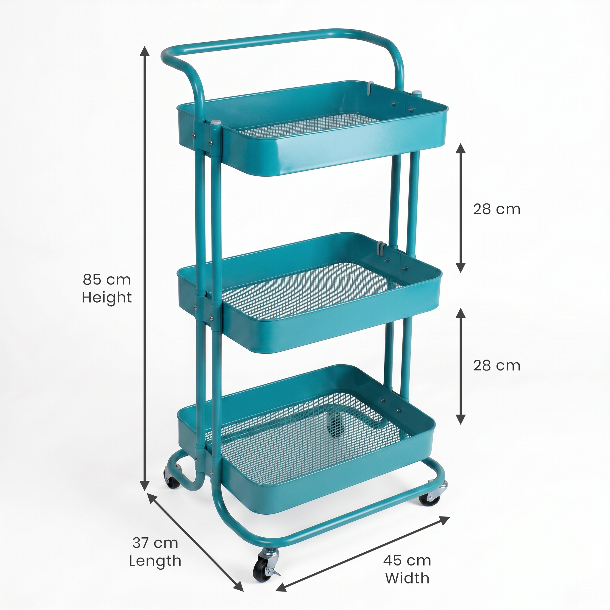 3-Layer Multipurpose Rolling Cart Teal 1pc