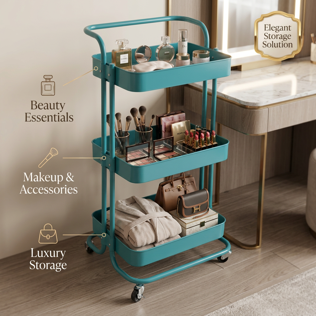 3-Layer Multipurpose Rolling Cart Teal 1pc