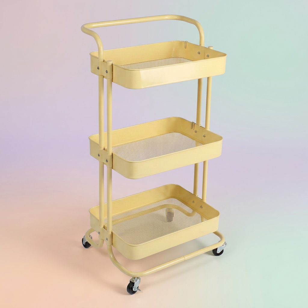 3-Layer Multipurpose Rolling Cart Light yellow 1pc