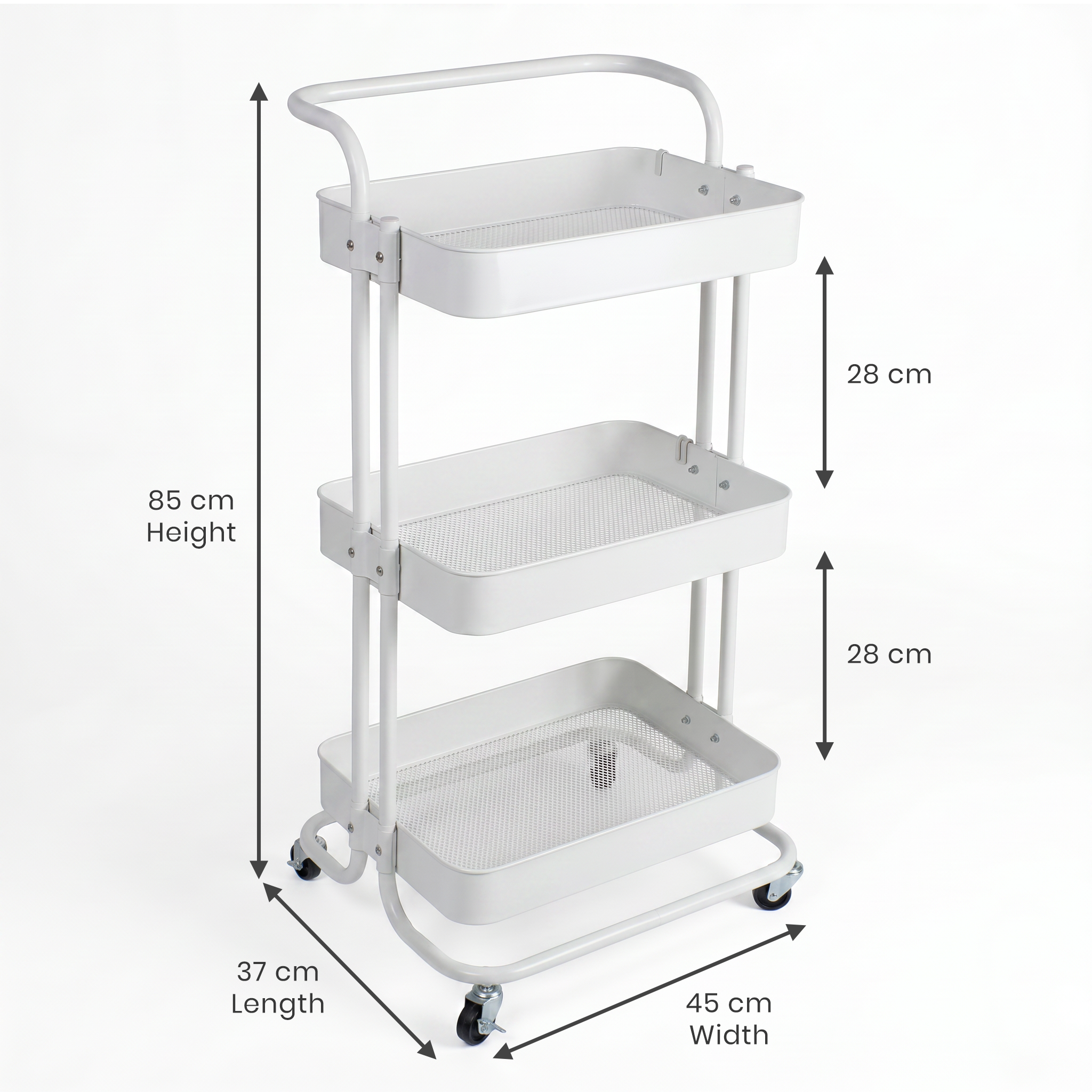 3-Layer Multipurpose Rolling Cart White 1pc