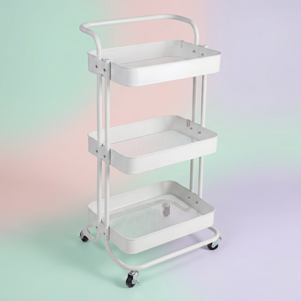 3-Layer Multipurpose Rolling Cart White 1pc