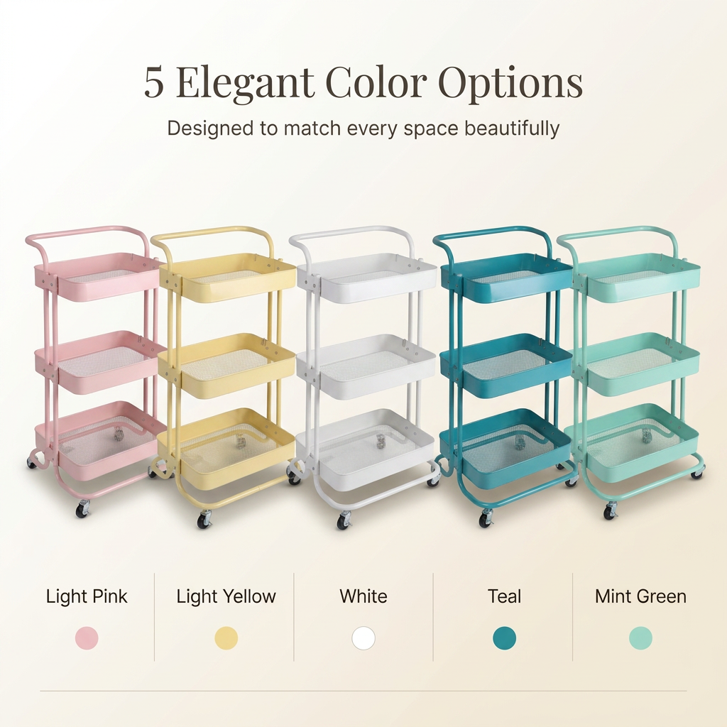 3-Layer Multipurpose Rolling Cart White 1pc