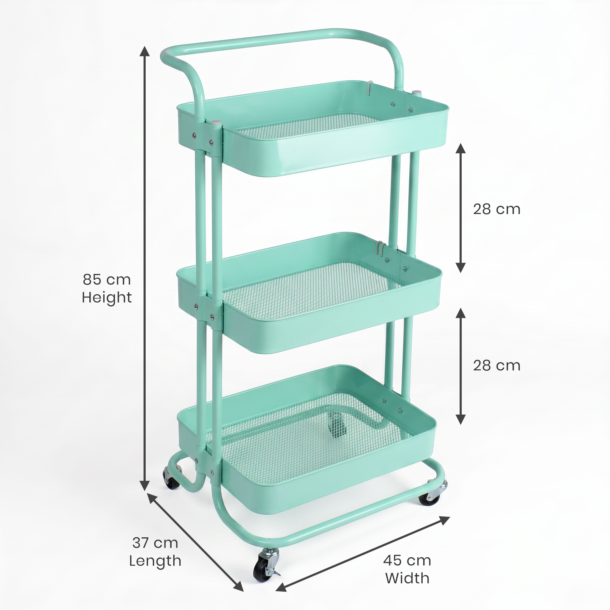 3-Layer Multipurpose Rolling Cart Mint Green 1pc