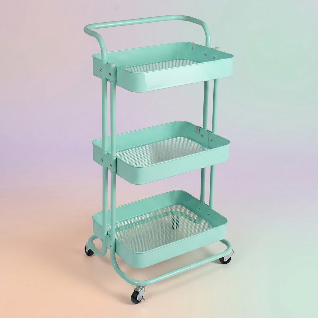 3-Layer Multipurpose Rolling Cart Mint Green 1pc