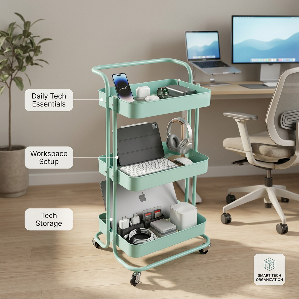 3-Layer Multipurpose Rolling Cart Mint Green 1pc