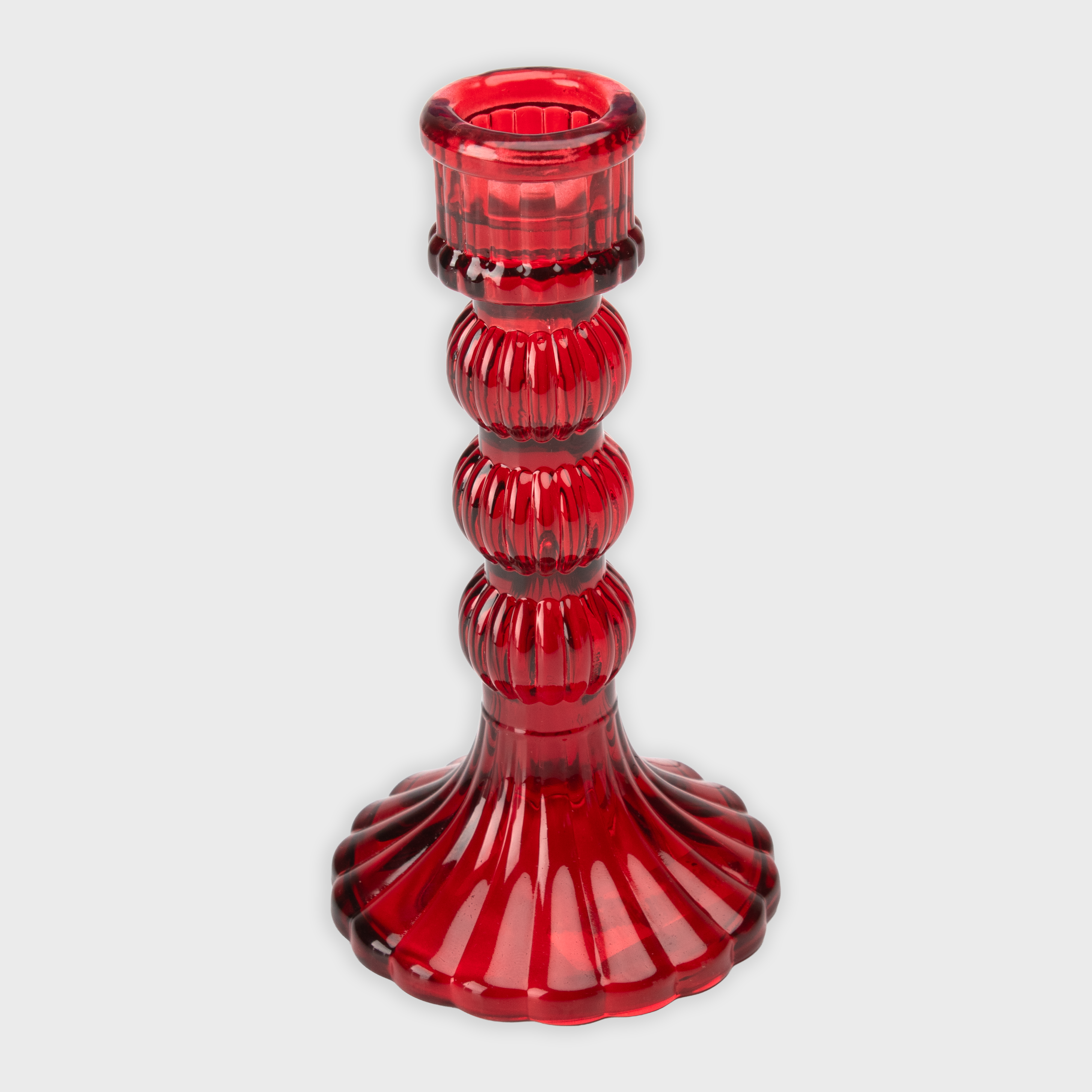 Crystal Striped Glass Candle Holder Triple Ring Red 15 X 8cm 1pc