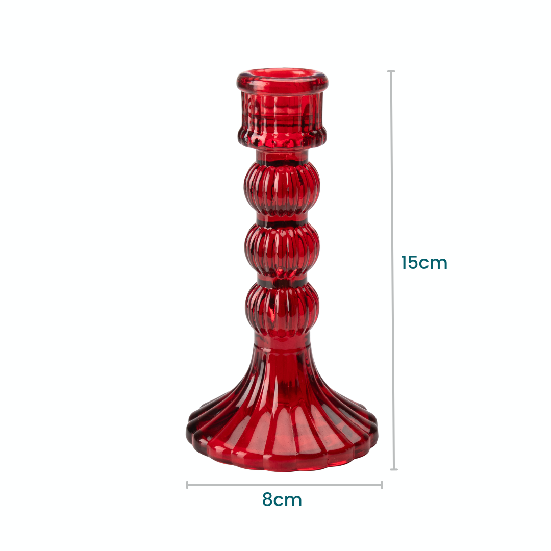 Crystal Striped Glass Candle Holder Triple Ring Red 15 X 8cm 1pc