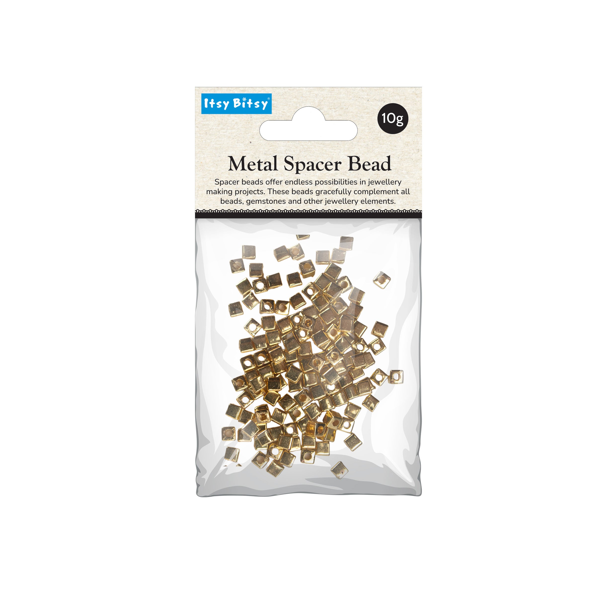 Jewellery Findings Metal Spacer Bead Square Gold 5gm
