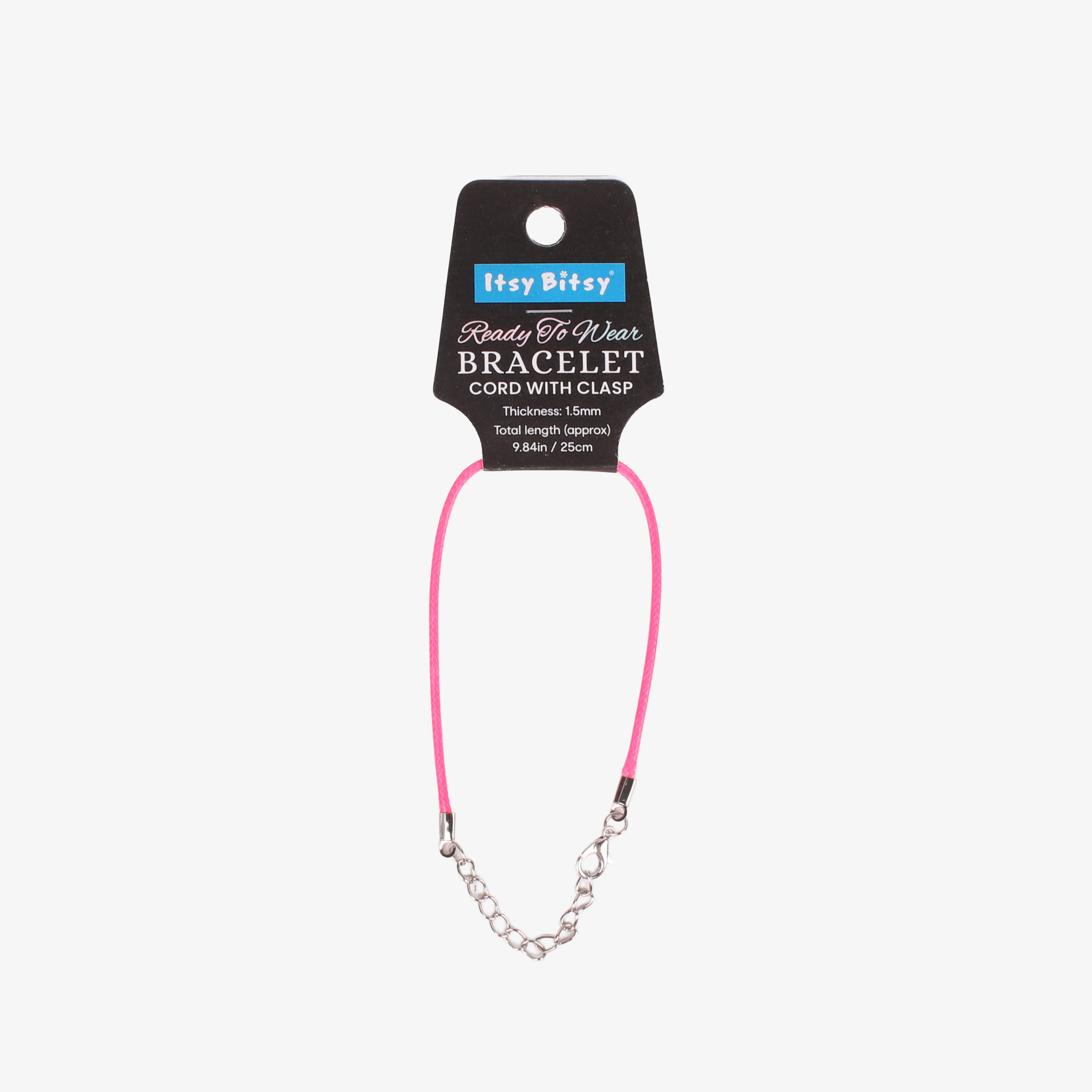 Ready-to-Wear Bracelet Cord With Clasp Deep Pink, Approx Thickness 1.5mm Length 25cm